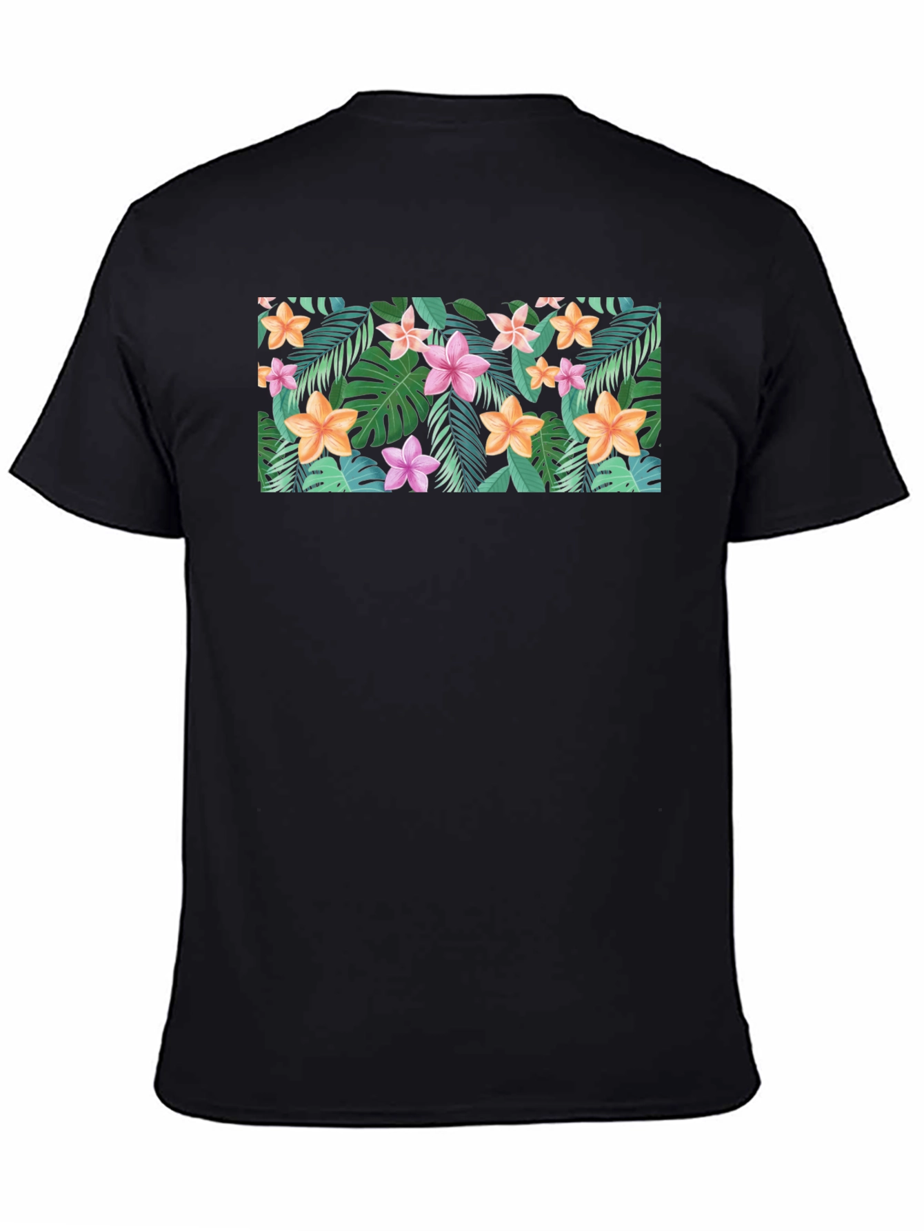 Tropical Floral Print Black T-Shirt