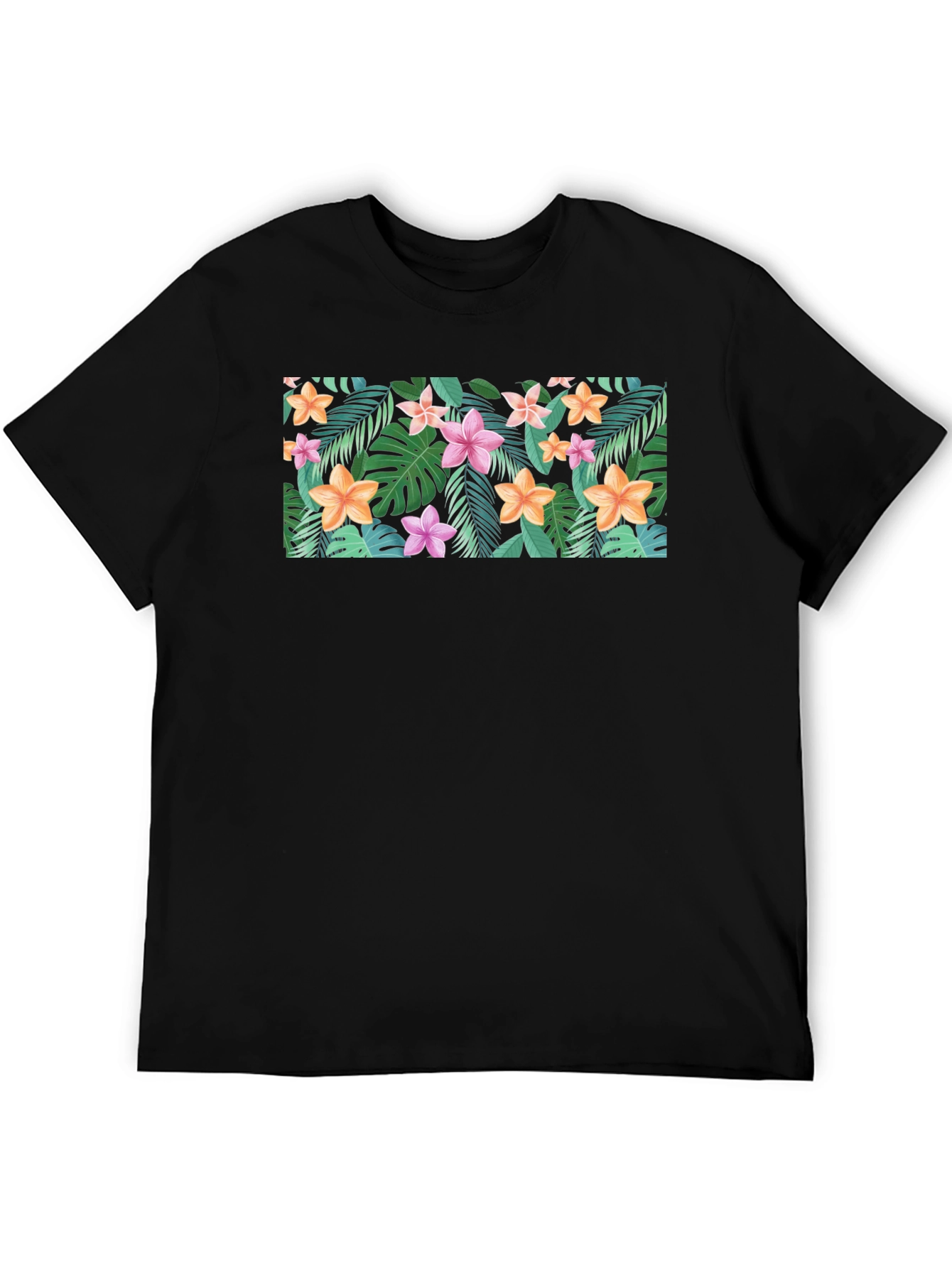 Tropical Floral Print Black T-Shirt