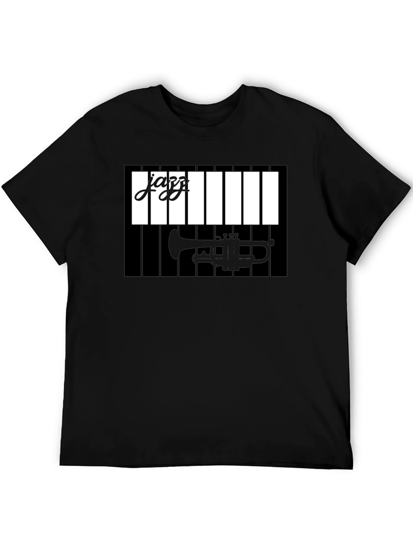 Jazz Music Graphic Tee: Trumpet & Piano Design