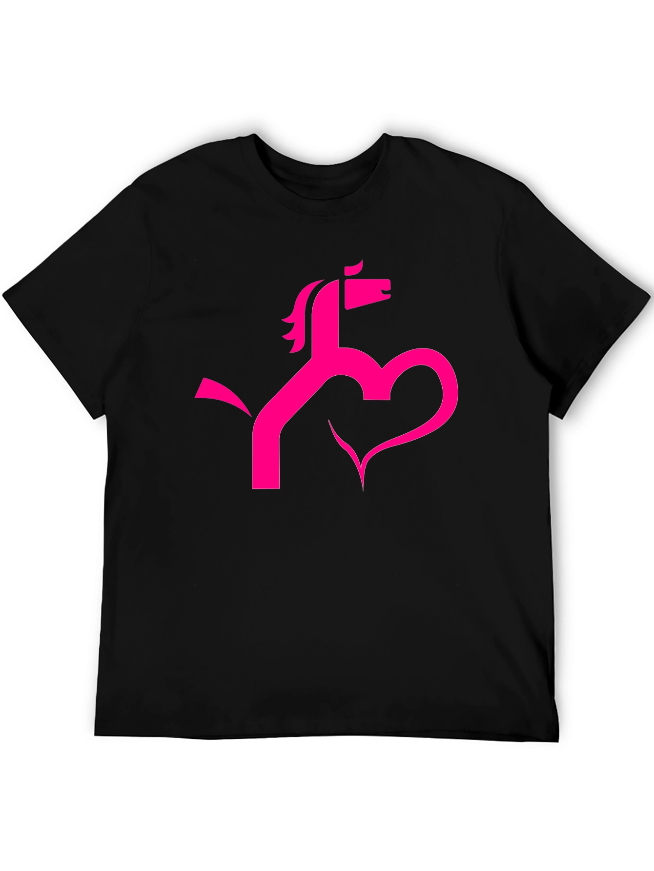 Stylish Black Tee with Horse & Heart Graphic