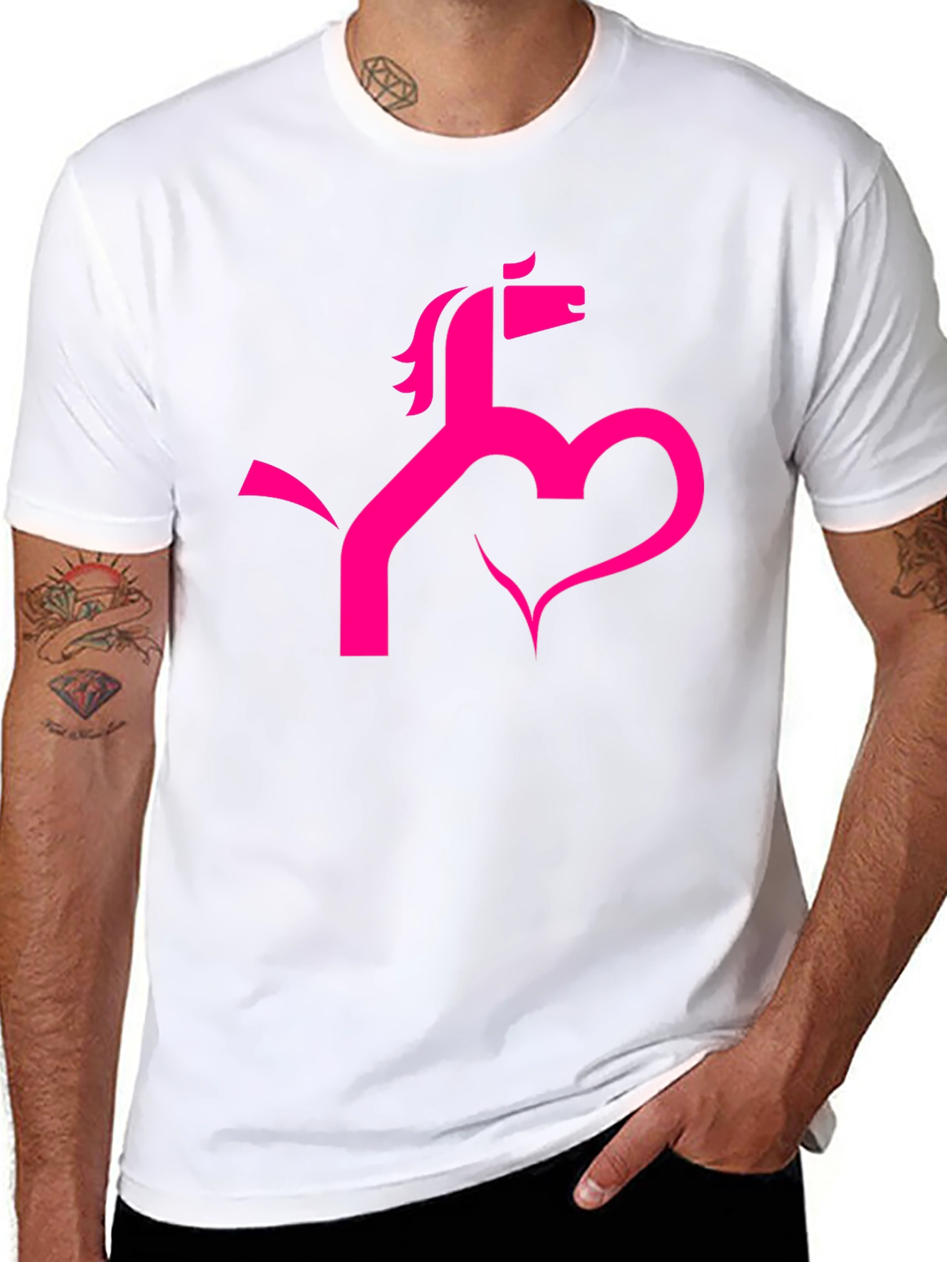 Stylish Black Tee with Horse & Heart Graphic