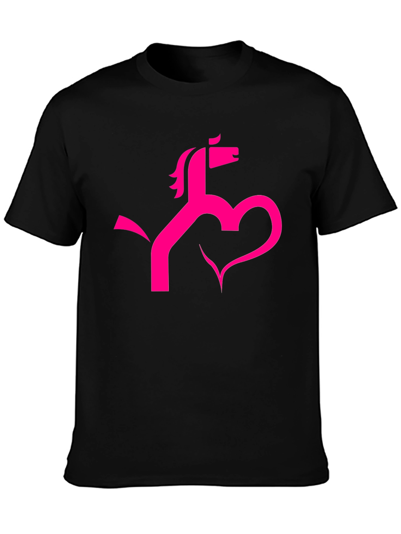 Stylish Black Tee with Horse & Heart Graphic