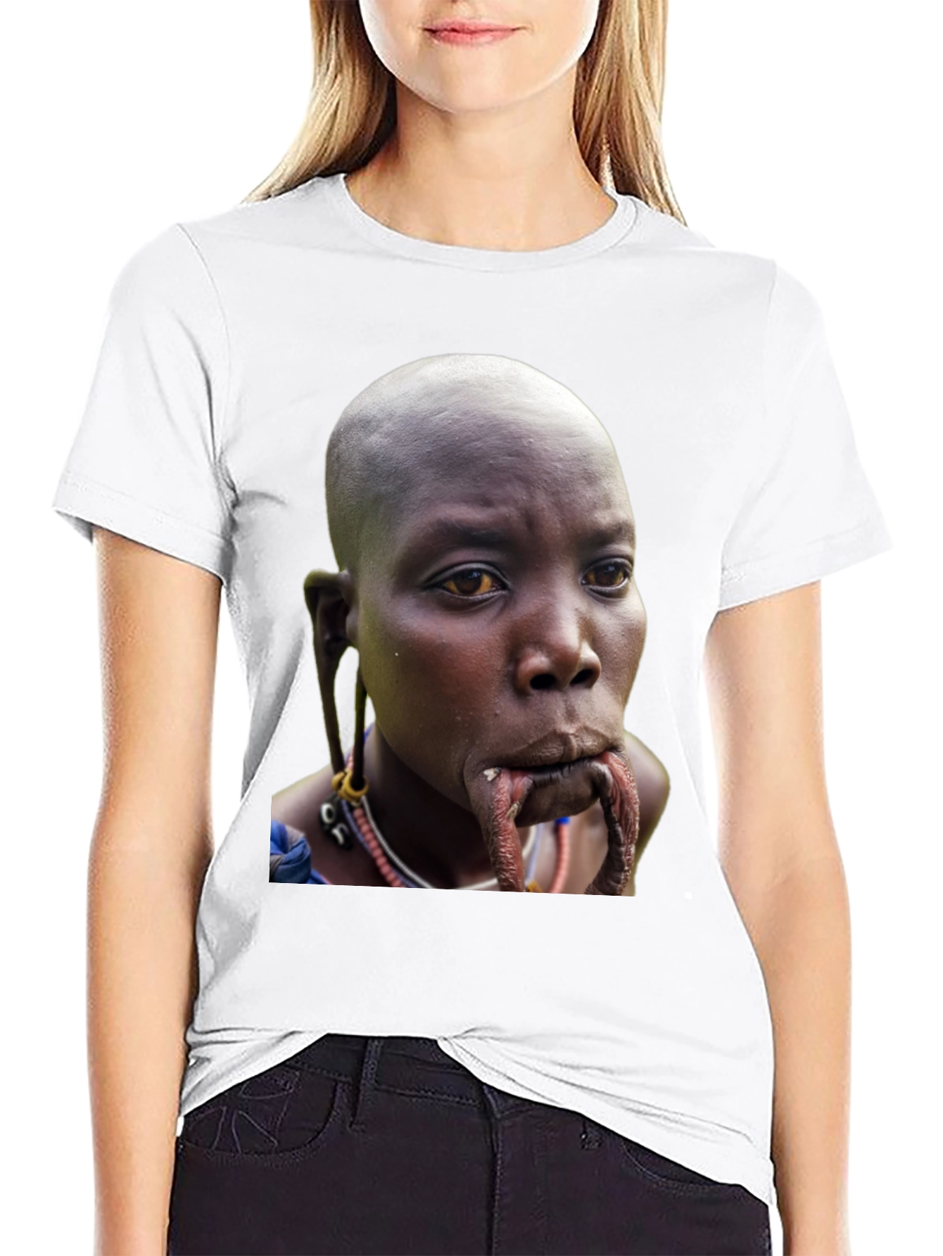 Unique Lip Plate Woman Graphic T-Shirt