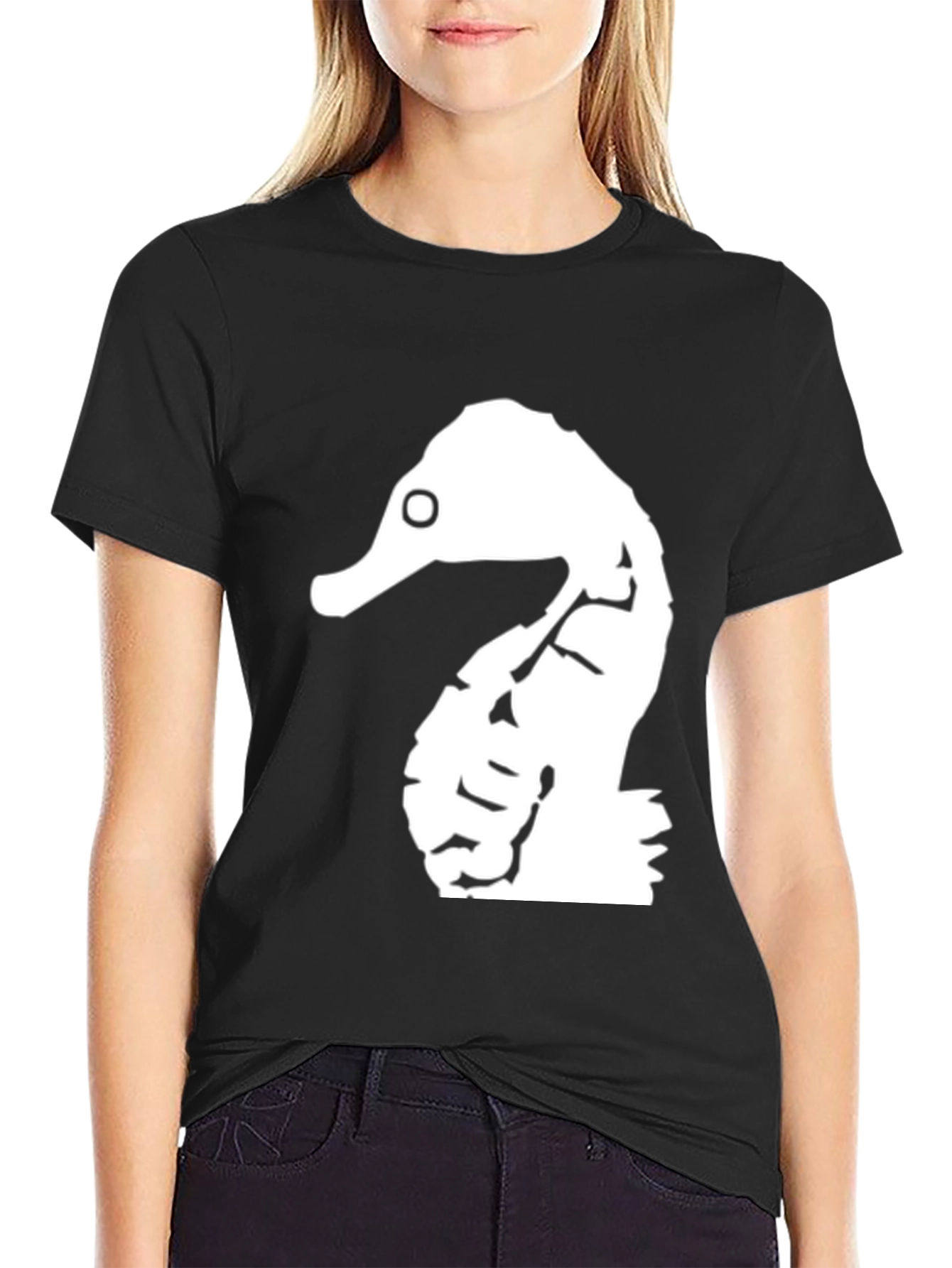 Unique Seahorse Graphic Print Black T-Shirt