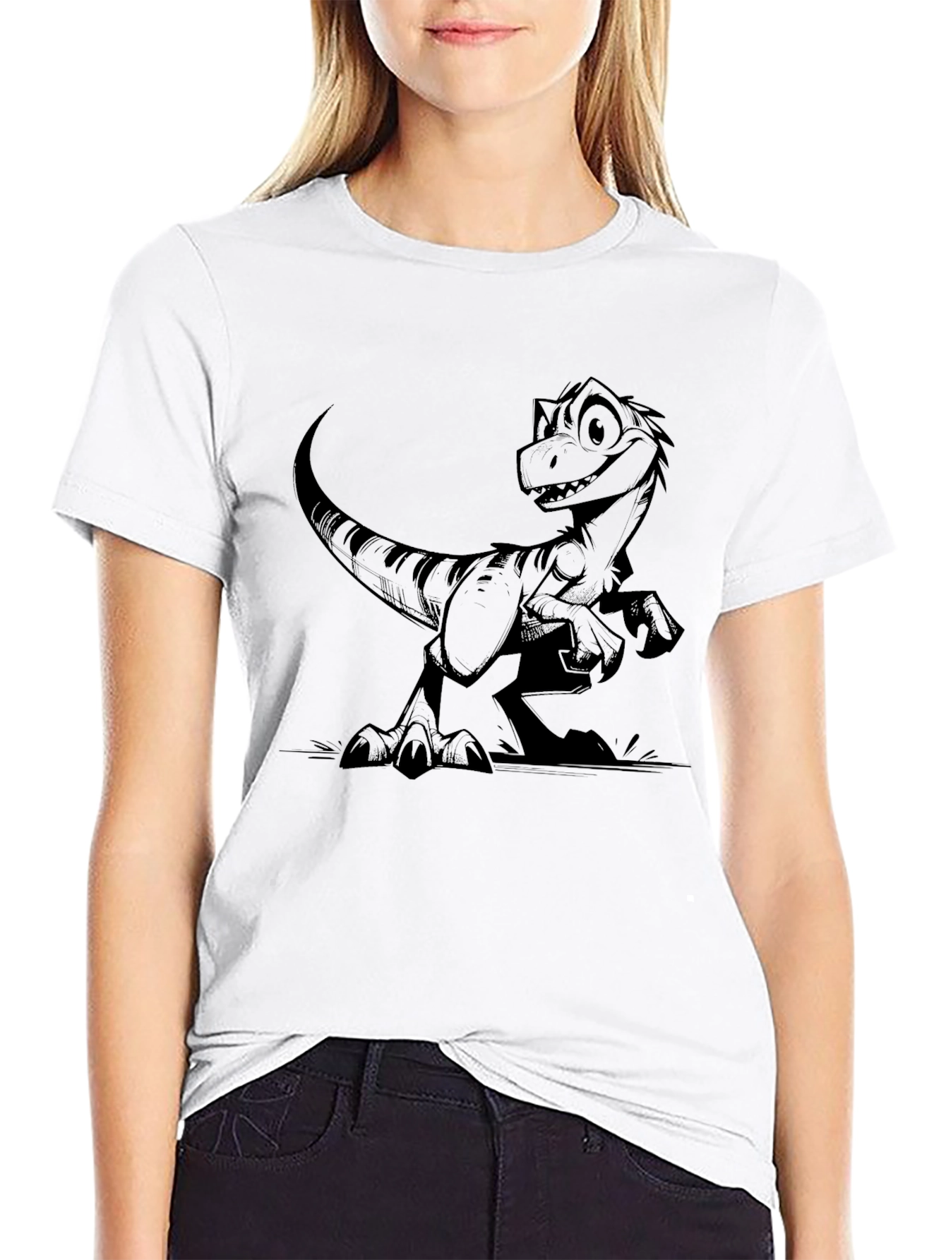 Cartoon Raptor Black T-Shirt