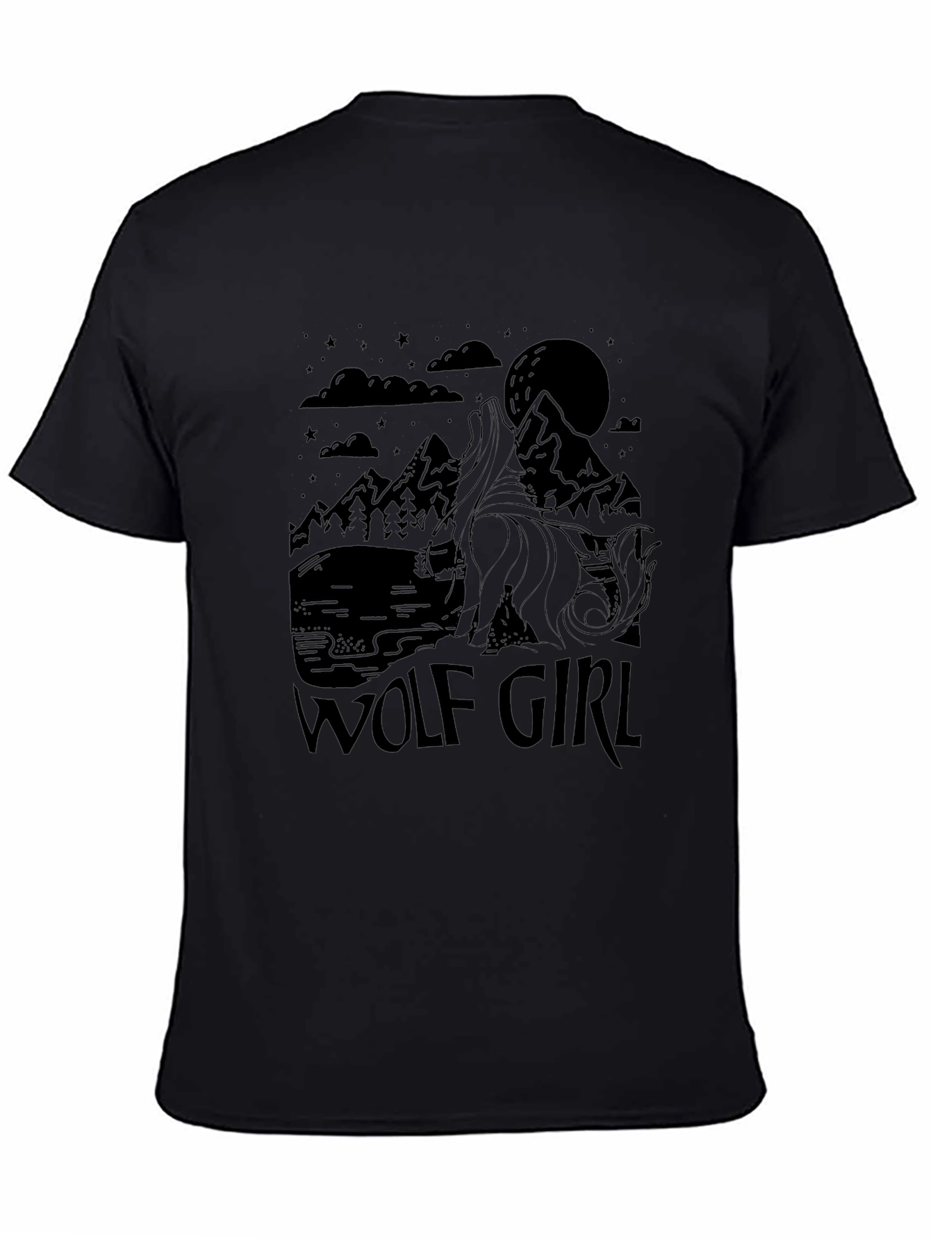Wolf Girl Graphic Tee - Black Crew Neck Shirt