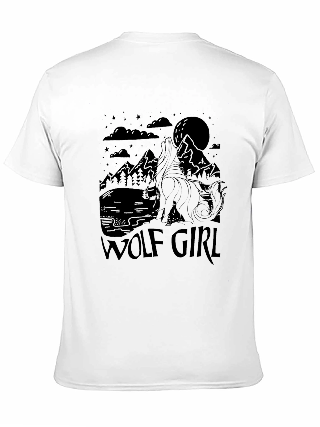 Wolf Girl Graphic Tee - Black Crew Neck Shirt