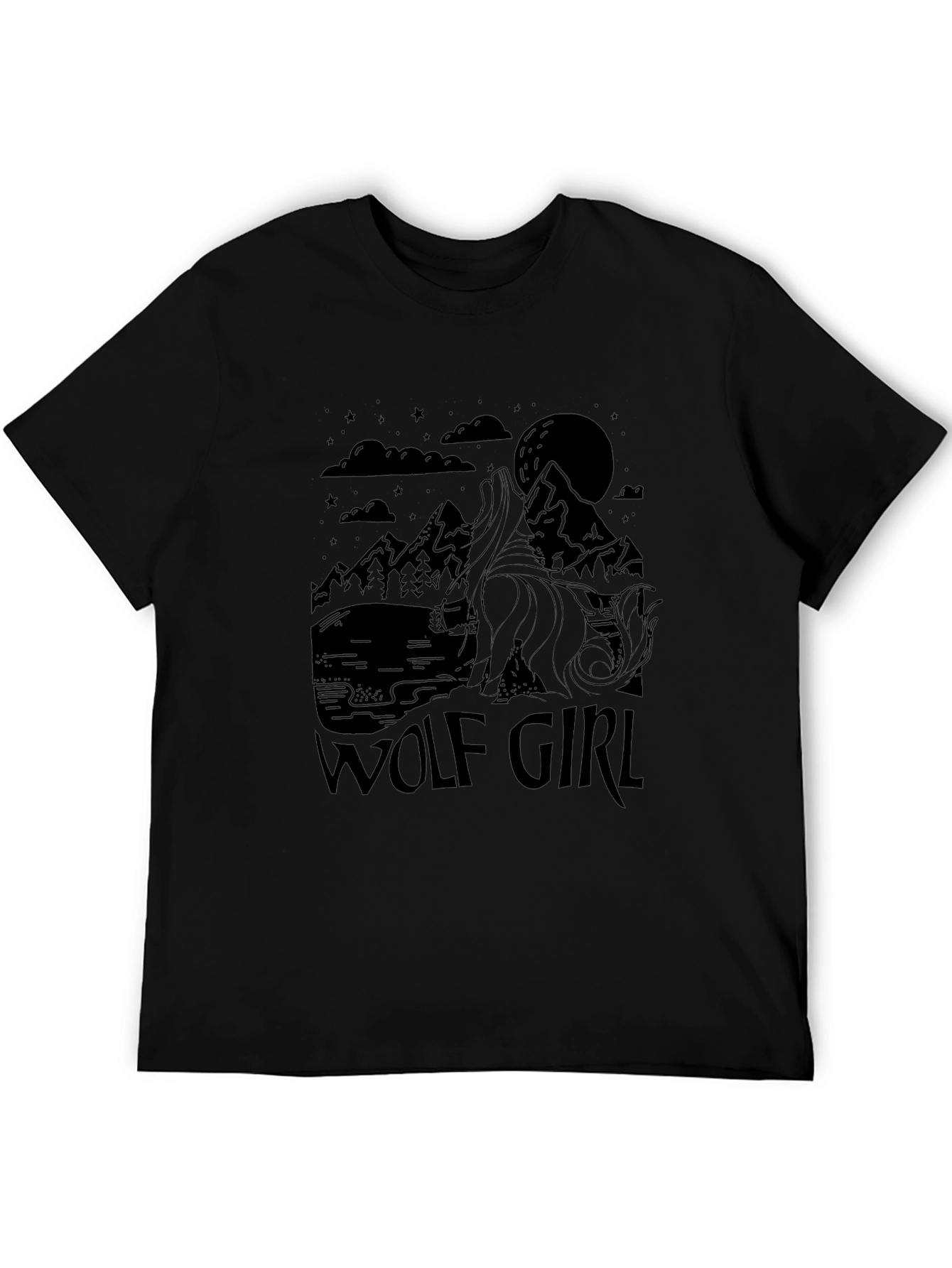 Wolf Girl Graphic Tee - Black Crew Neck Shirt