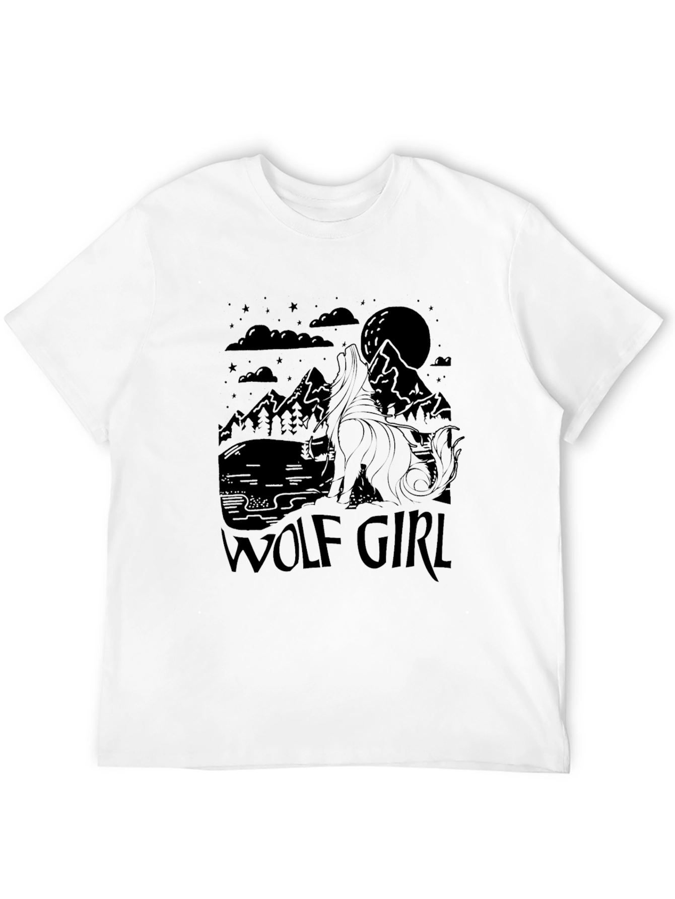 Wolf Girl Graphic Tee - Black Crew Neck Shirt