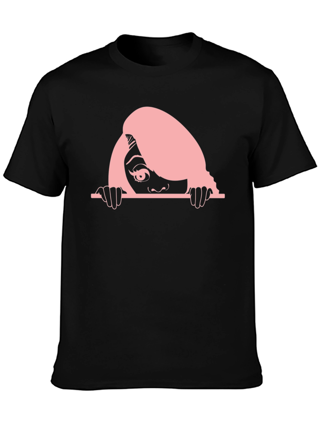 Peeking Woman Graphic Tee - Black Cotton T-Shirt
