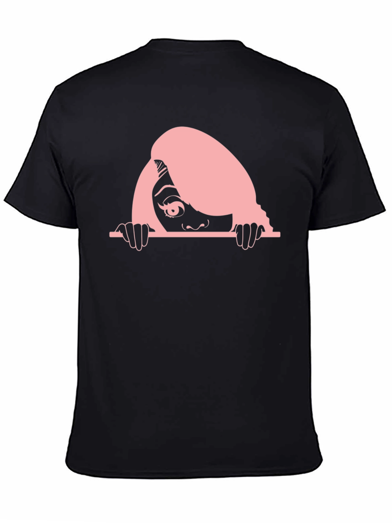 Peeking Woman Graphic Tee - Black Cotton T-Shirt
