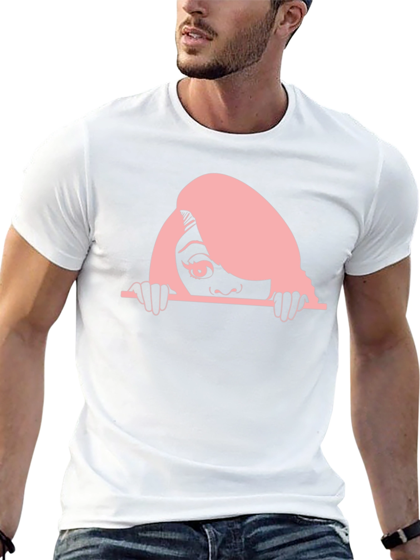 Peeking Woman Graphic Tee - Black Cotton T-Shirt