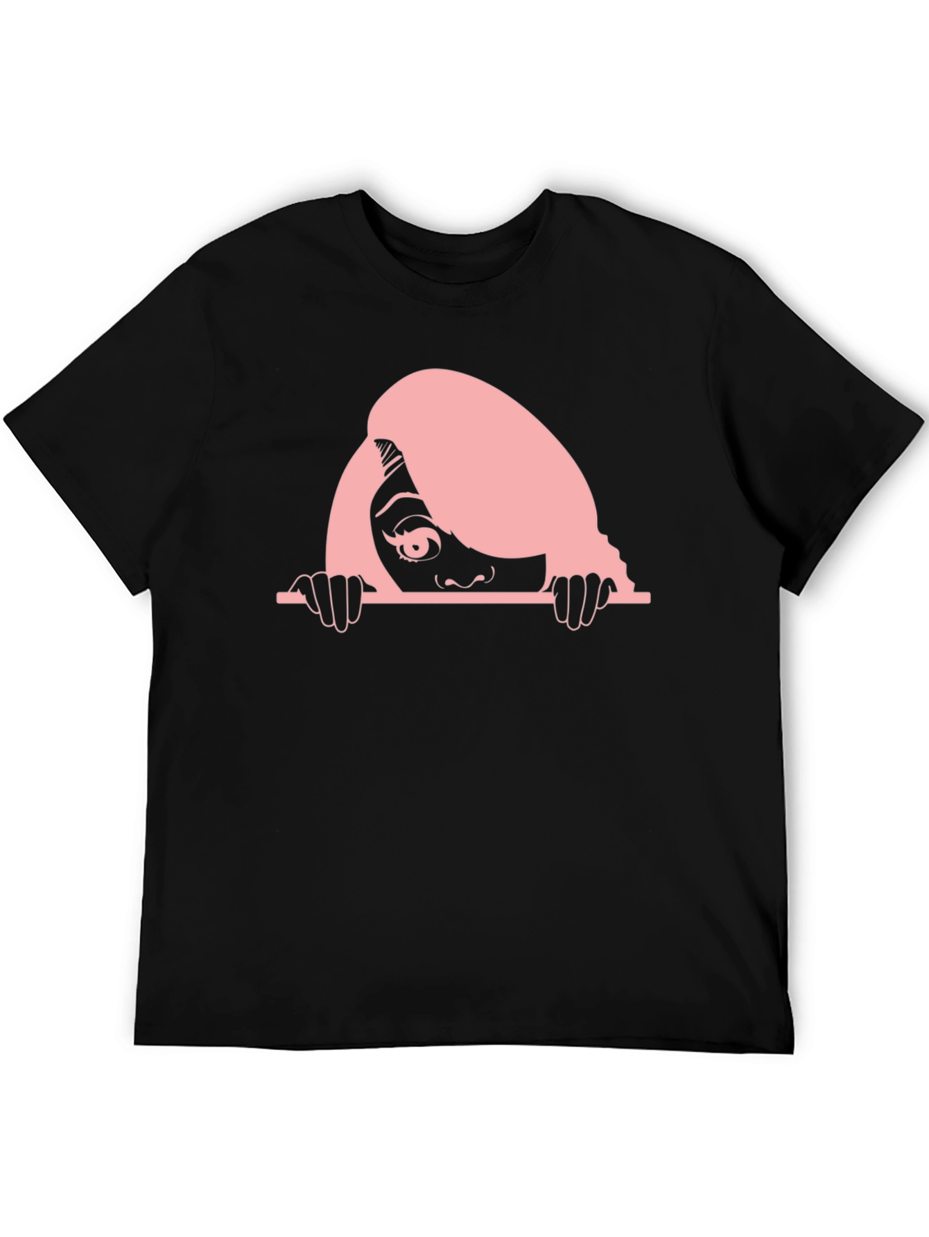 Peeking Woman Graphic Tee - Black Cotton T-Shirt