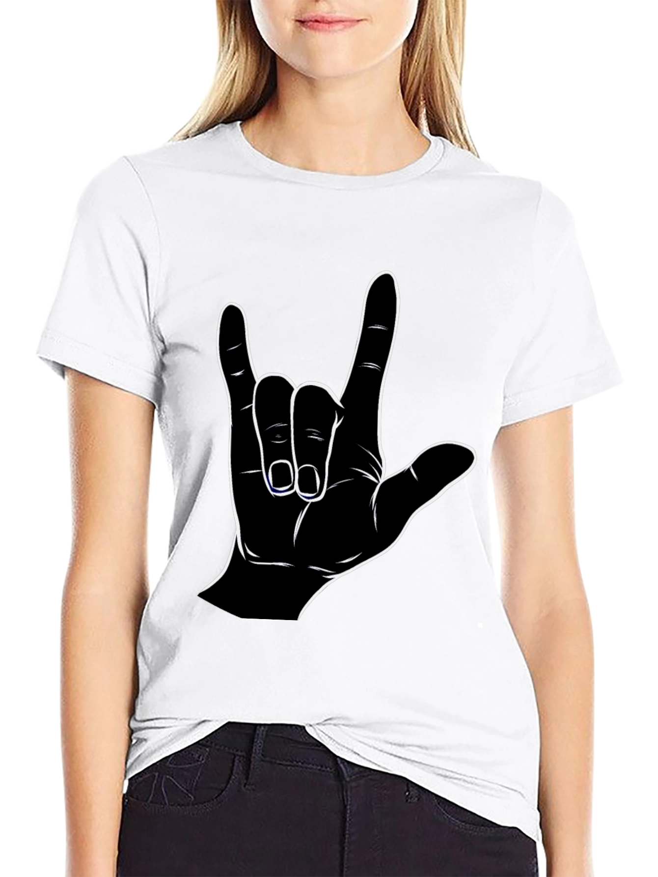 Black T-Shirt with I Love You Hand Sign