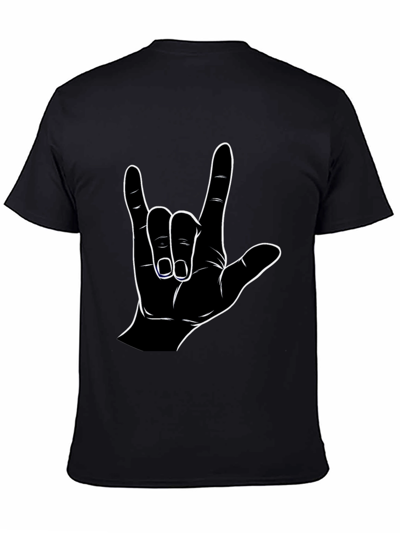 Black T-Shirt with I Love You Hand Sign