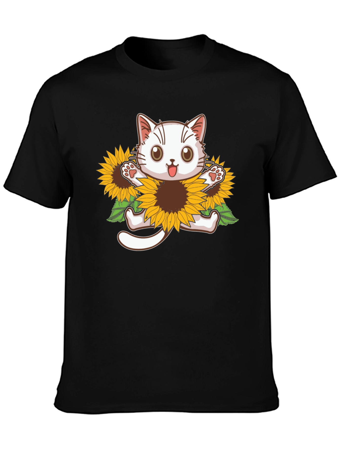 Cute Cat Sunflower Graphic Tee