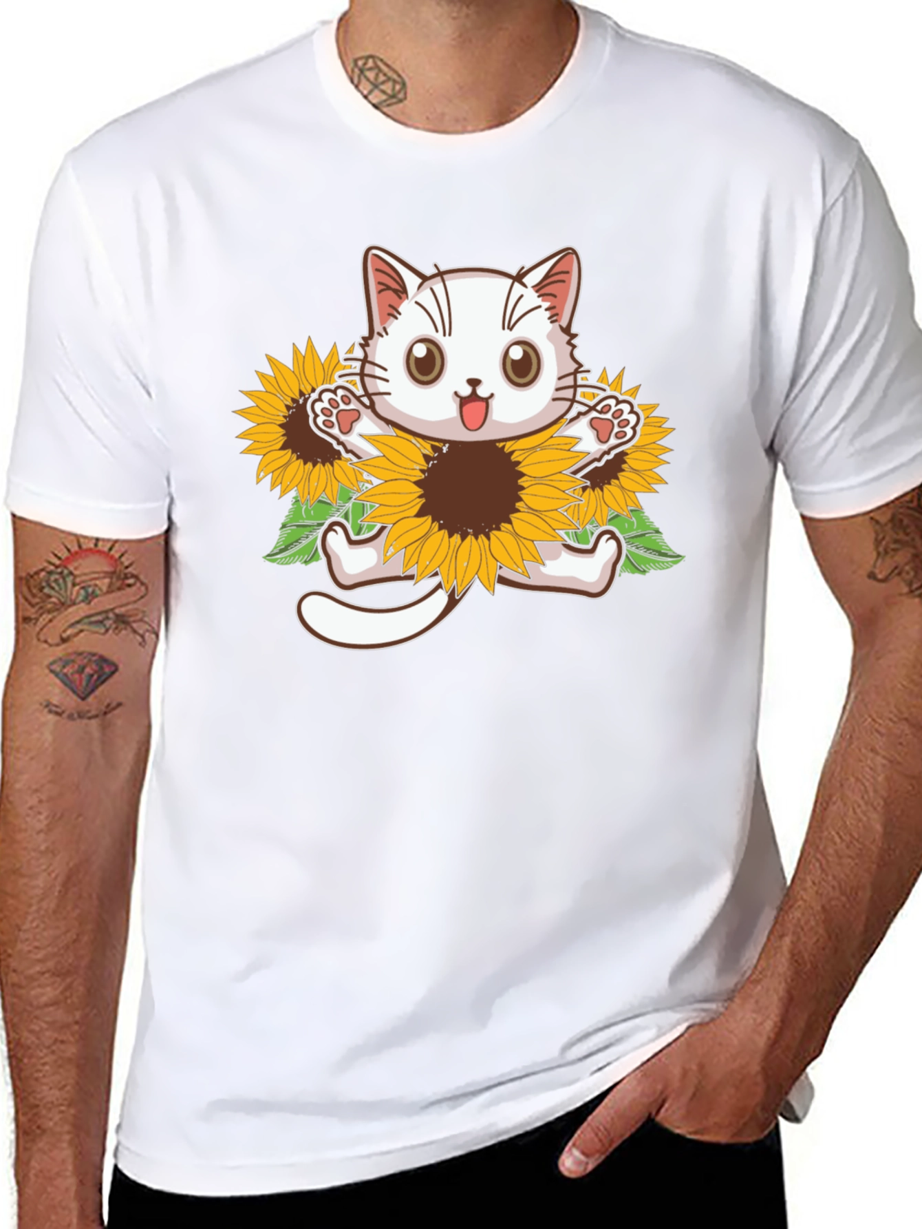 Cute Cat Sunflower Graphic Tee