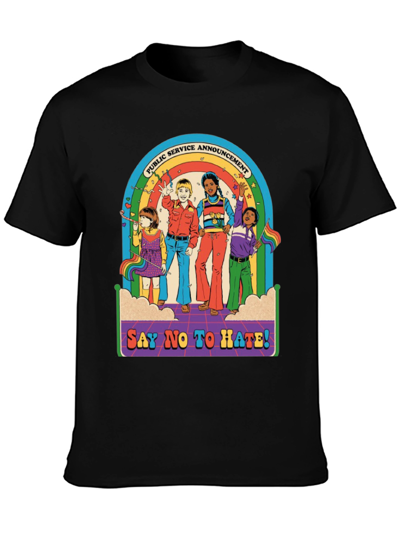 Say No To Hate T-Shirt - Retro Rainbow Design