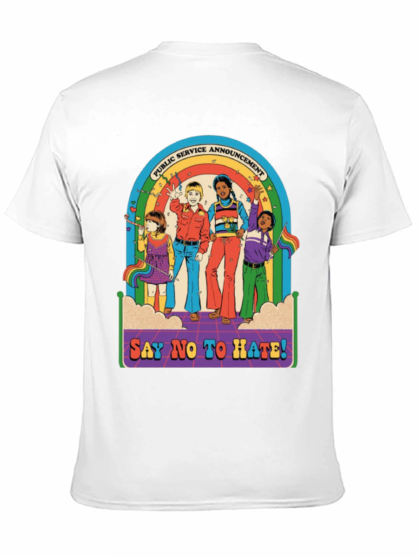 Say No To Hate T-Shirt - Retro Rainbow Design