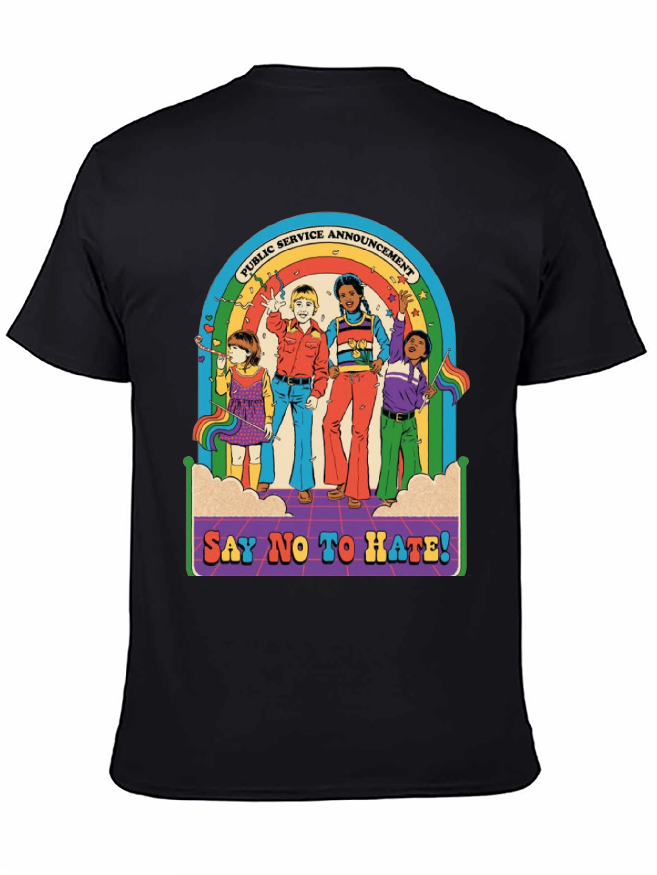Say No To Hate T-Shirt - Retro Rainbow Design