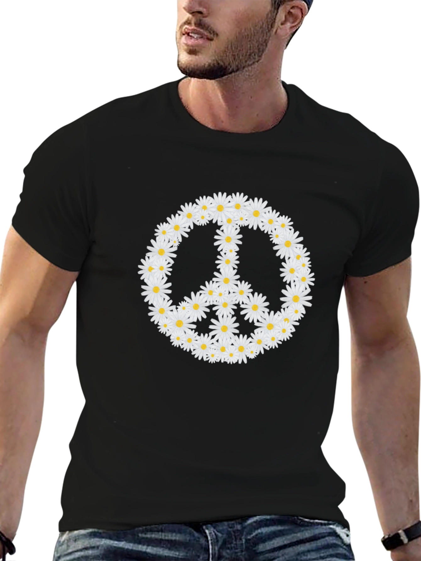 Daisy Peace Sign Black T-Shirt