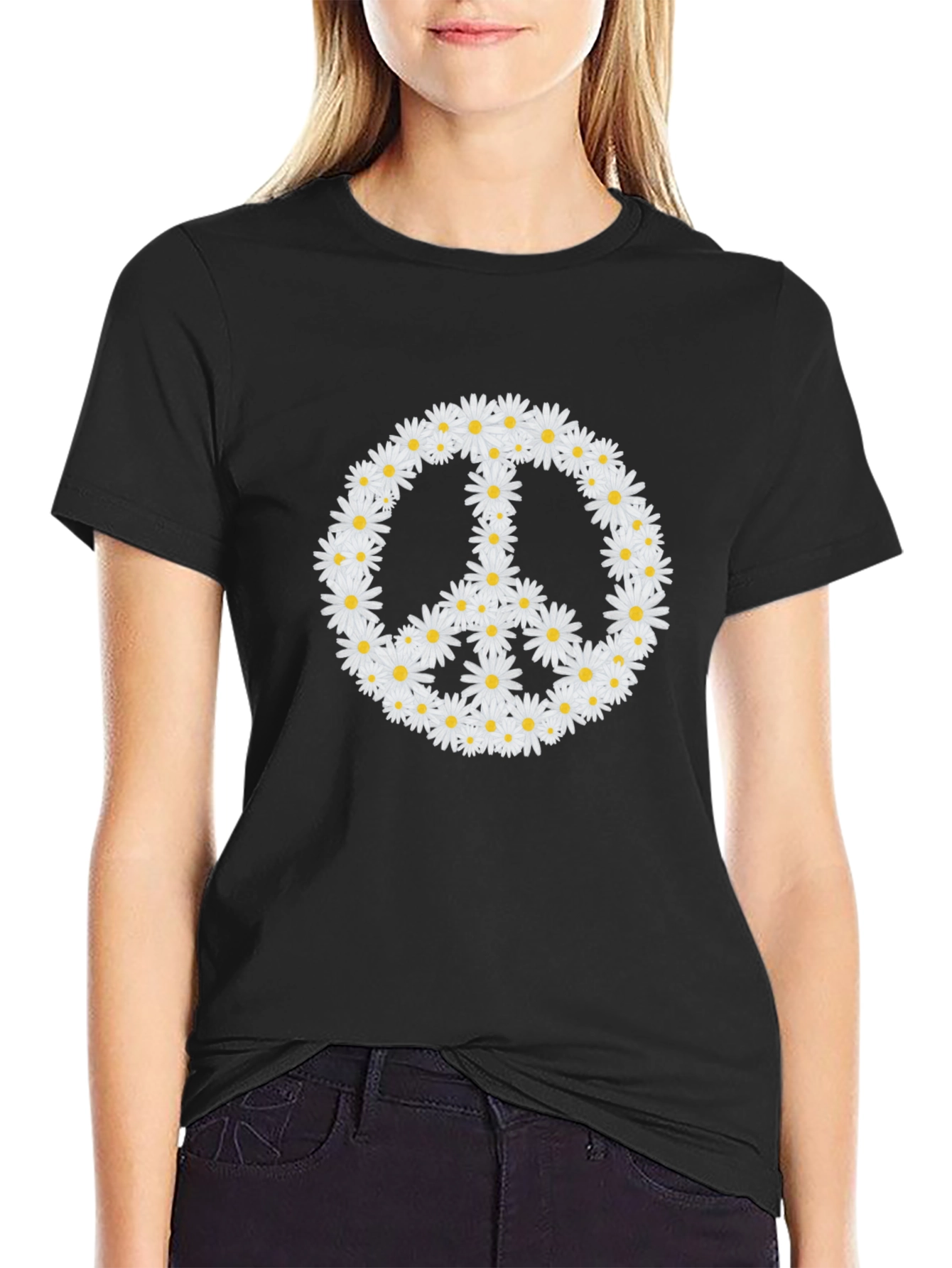 Daisy Peace Sign Black T-Shirt