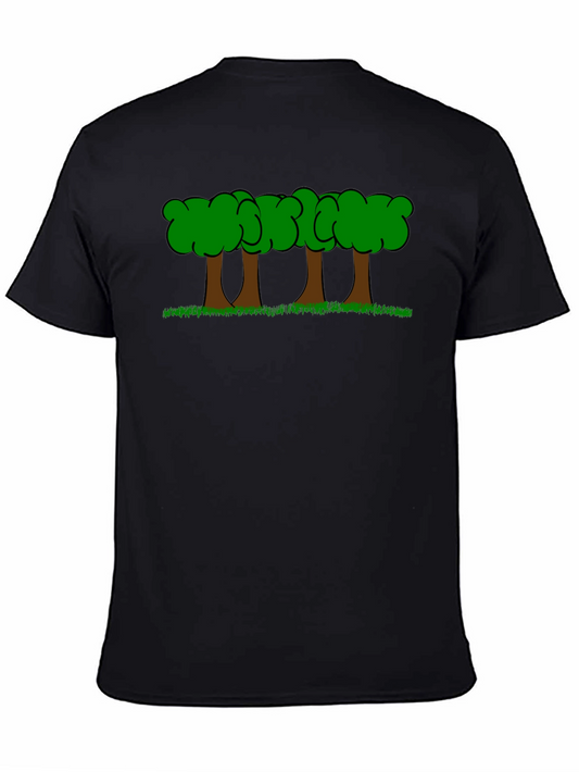 Cartoon Forest Graphic Tee - Soft Cotton Black T-Shirt
