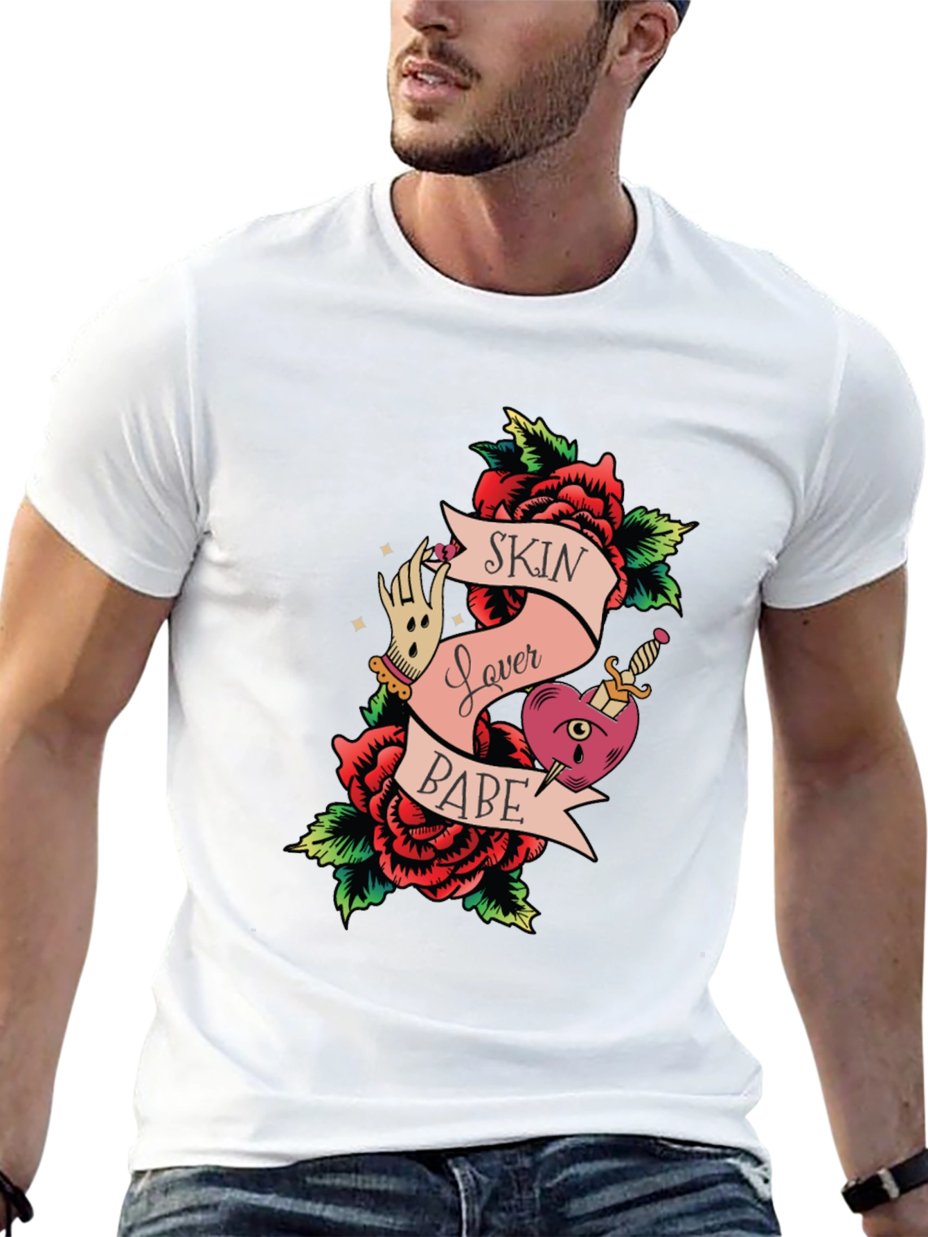 Skin Lover Babe Tattoo Style Graphic Tee - Black