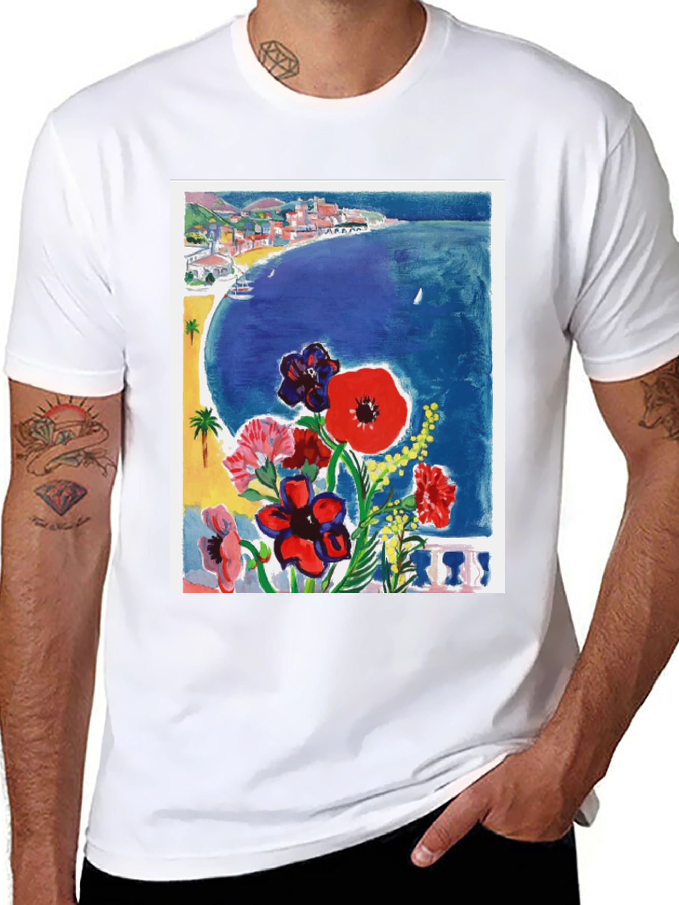Floral Beach Scene Graphic Tee