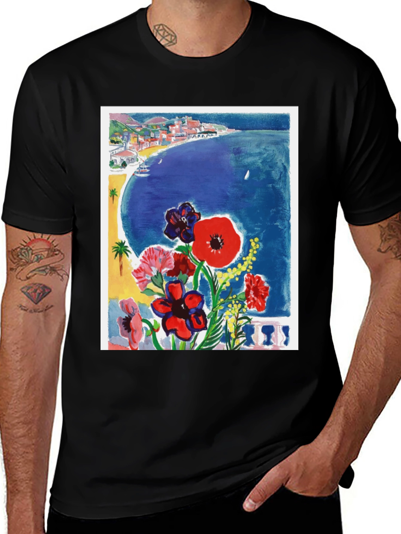 Floral Beach Scene Graphic Tee