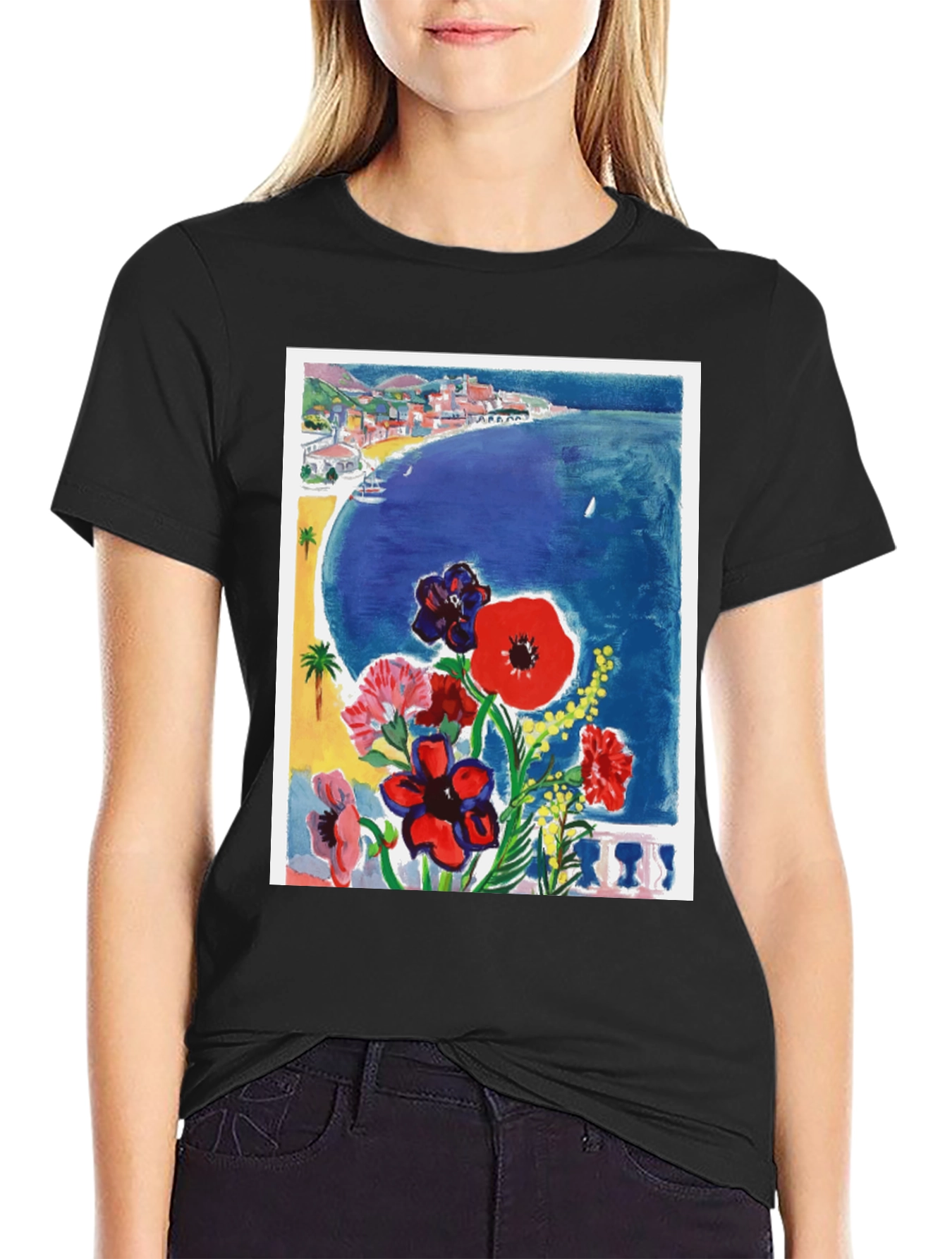 Floral Beach Scene Graphic Tee