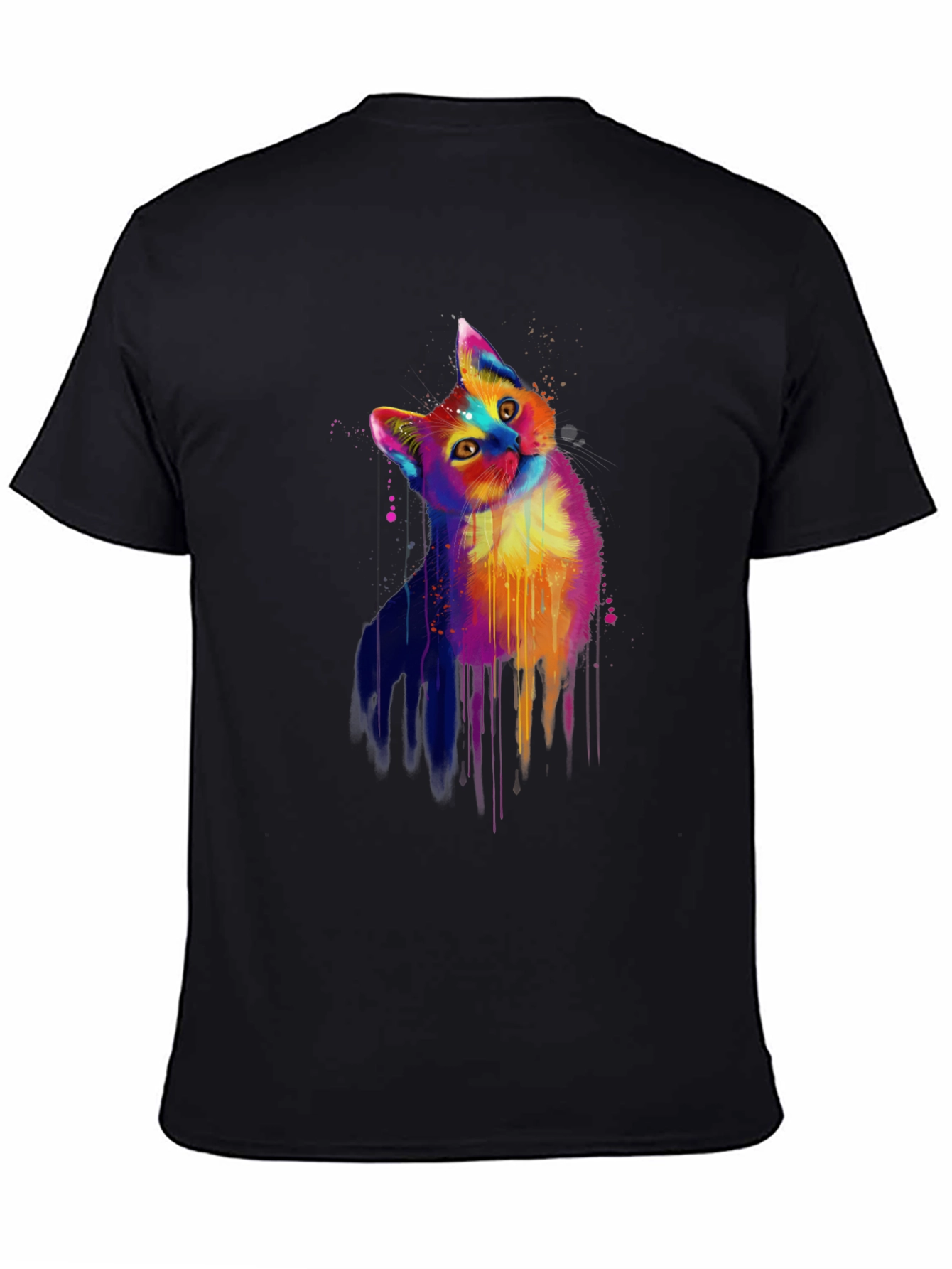 Vibrant Cat Graphic Black T-Shirt