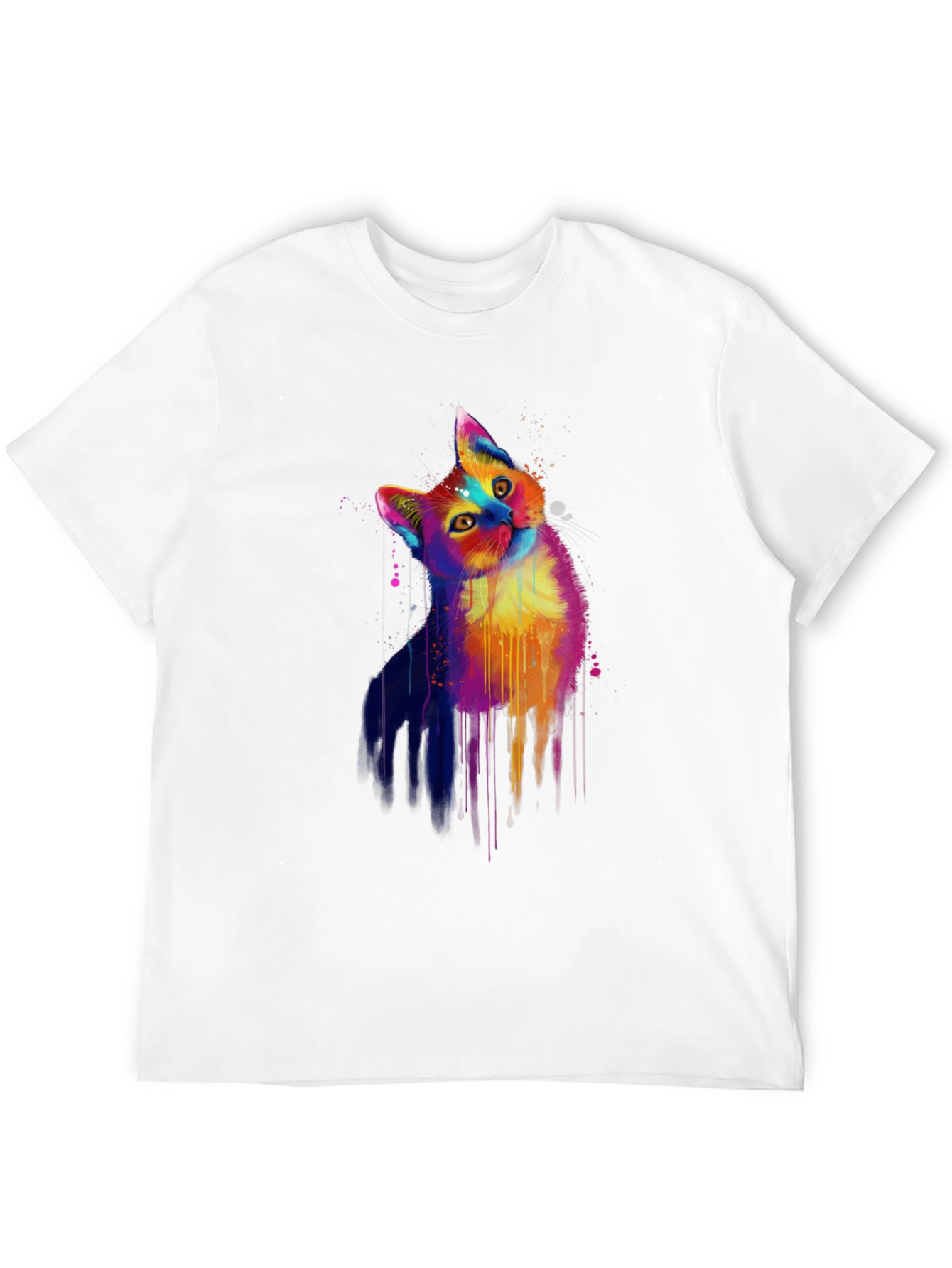 Vibrant Cat Graphic Black T-Shirt