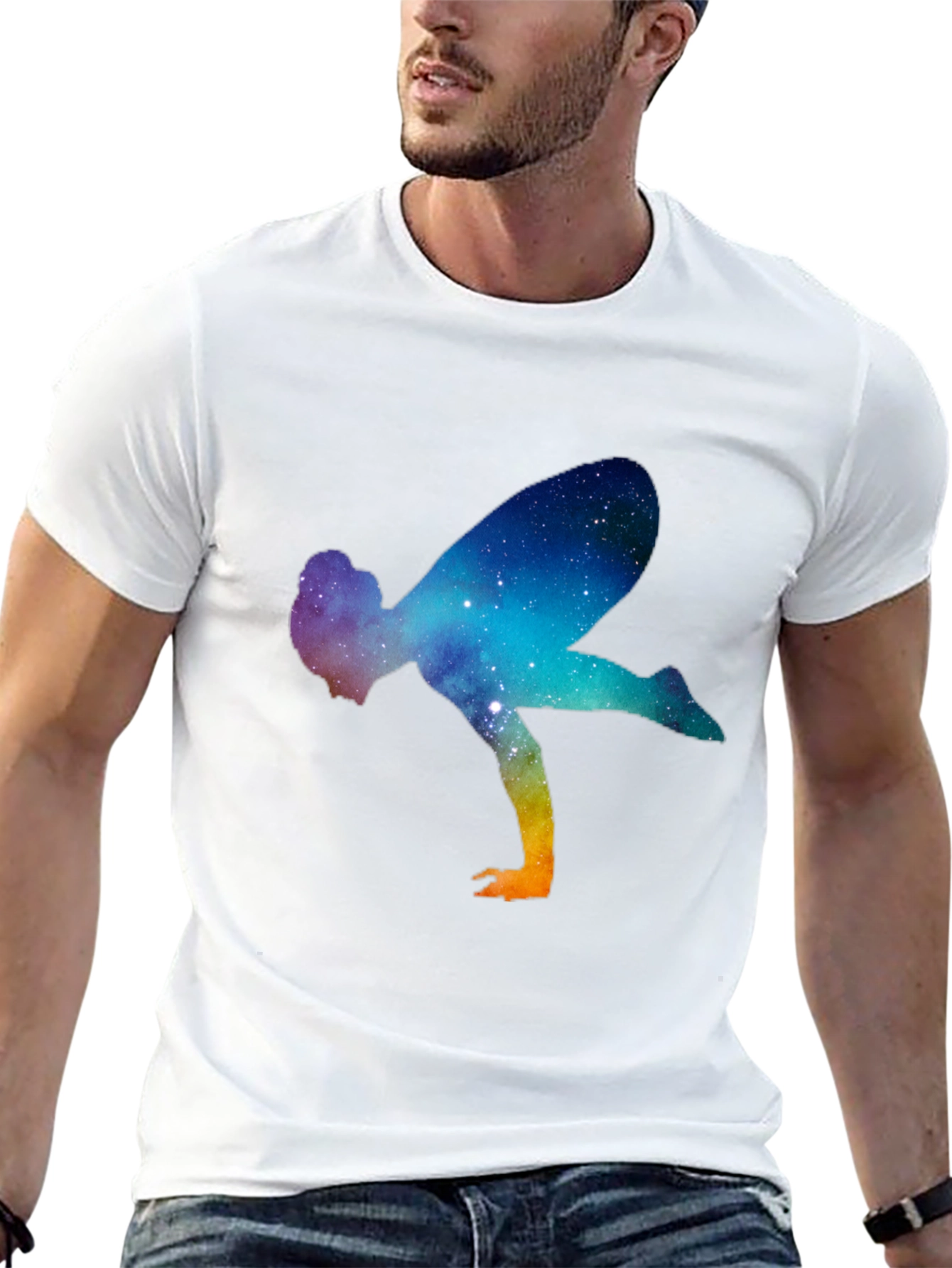Galaxy Yoga Pose Mens Black T-Shirt