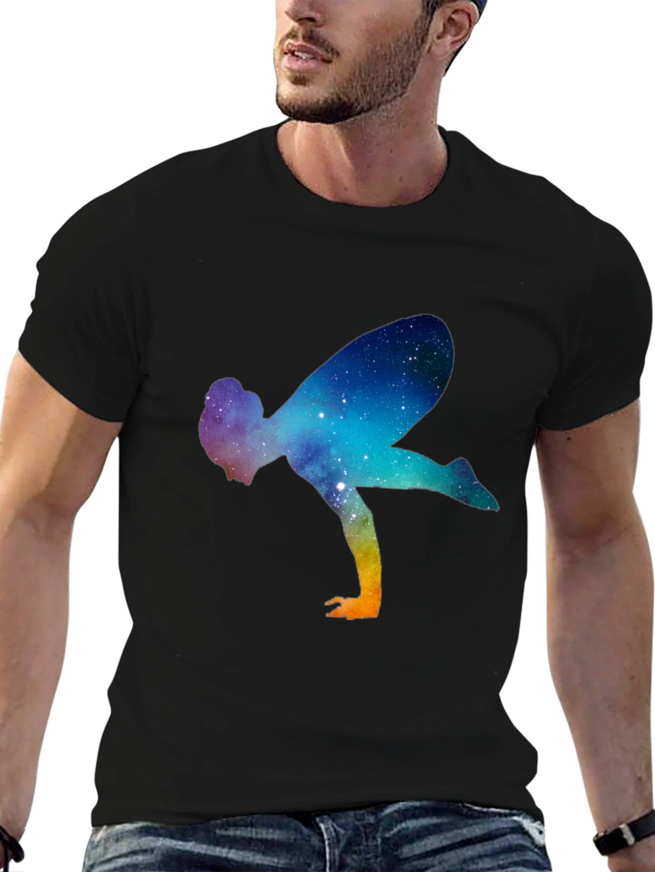 Galaxy Yoga Pose Mens Black T-Shirt