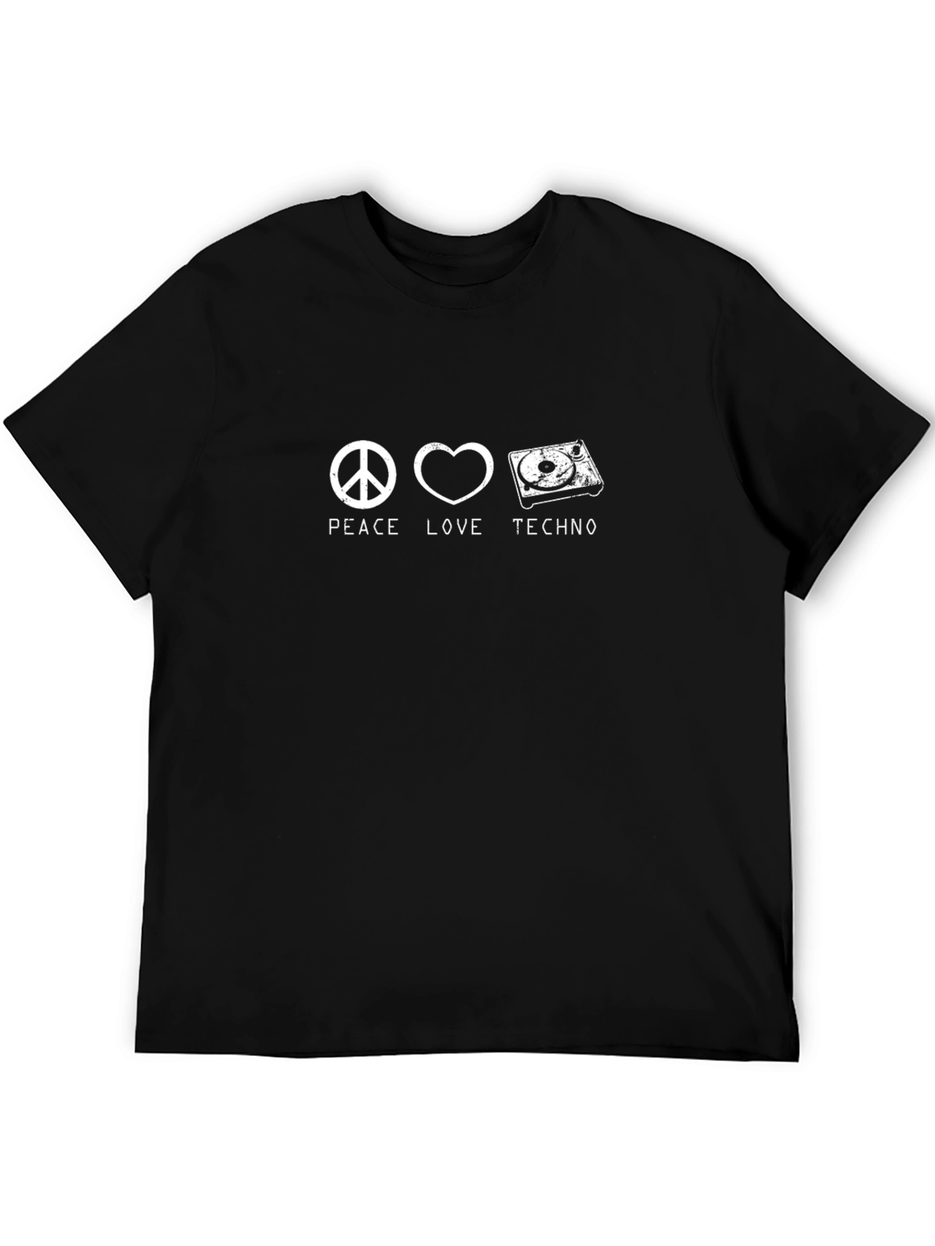 Peace Love Techno Graphic T-Shirt - Black