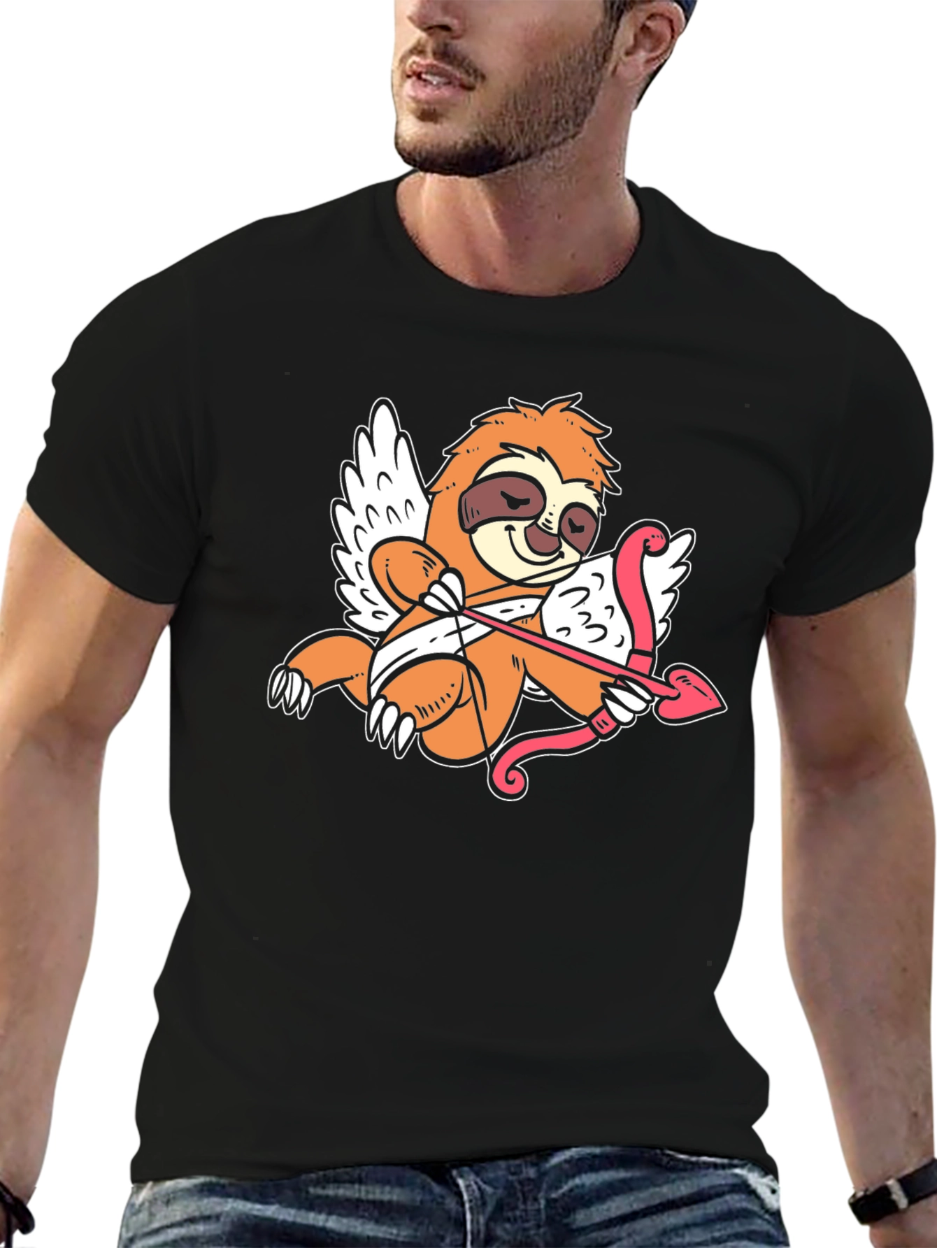 Cupid Sloth Graphic Tee - Black
