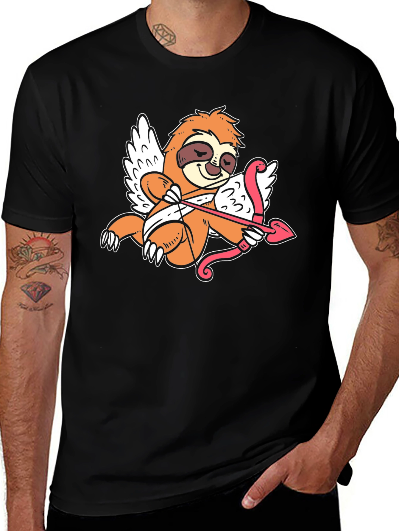 Cupid Sloth Graphic Tee - Black