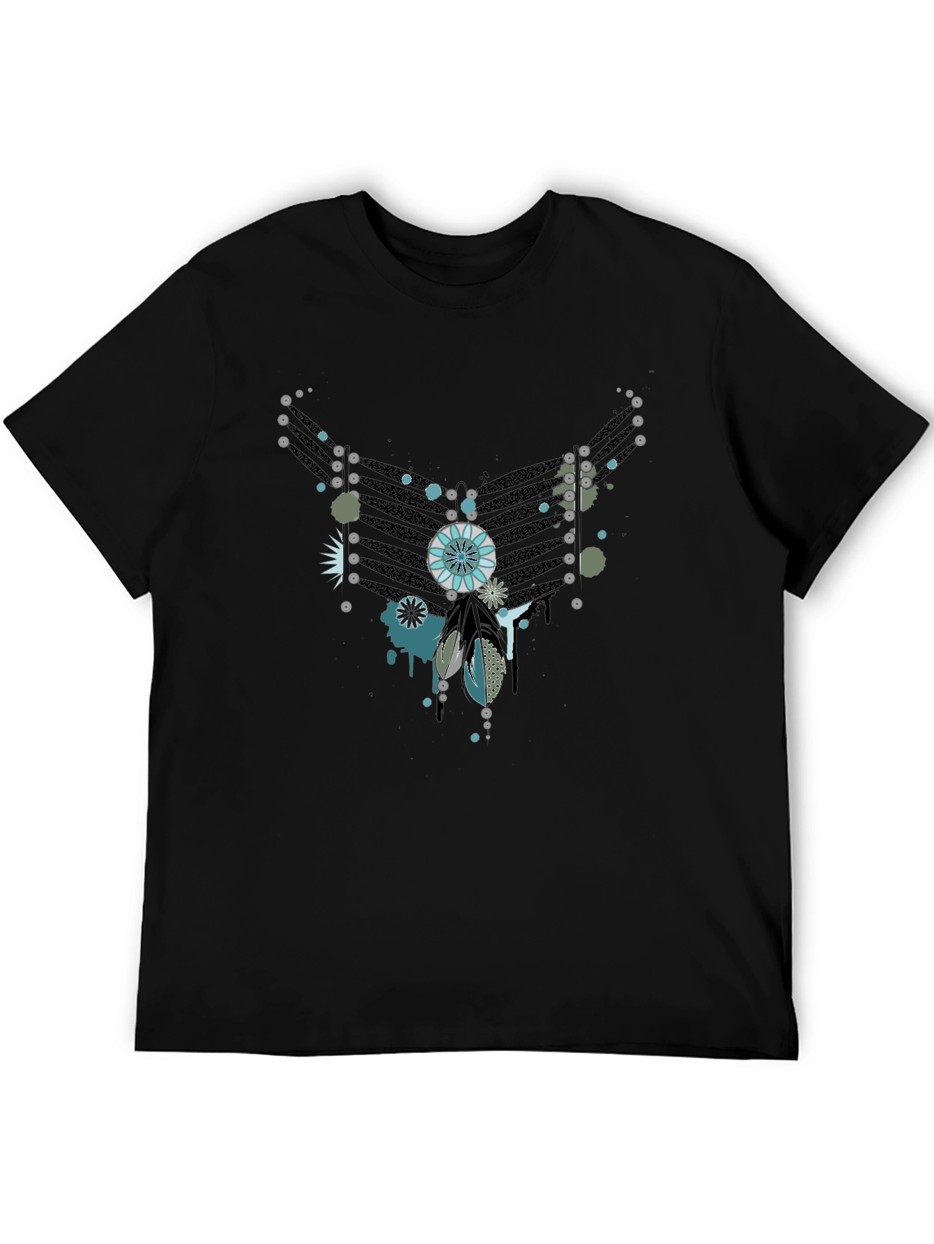 Abstract Feather Graphic Black Tee