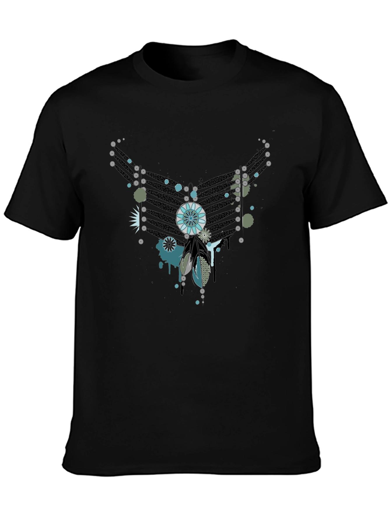 Abstract Feather Graphic Black Tee