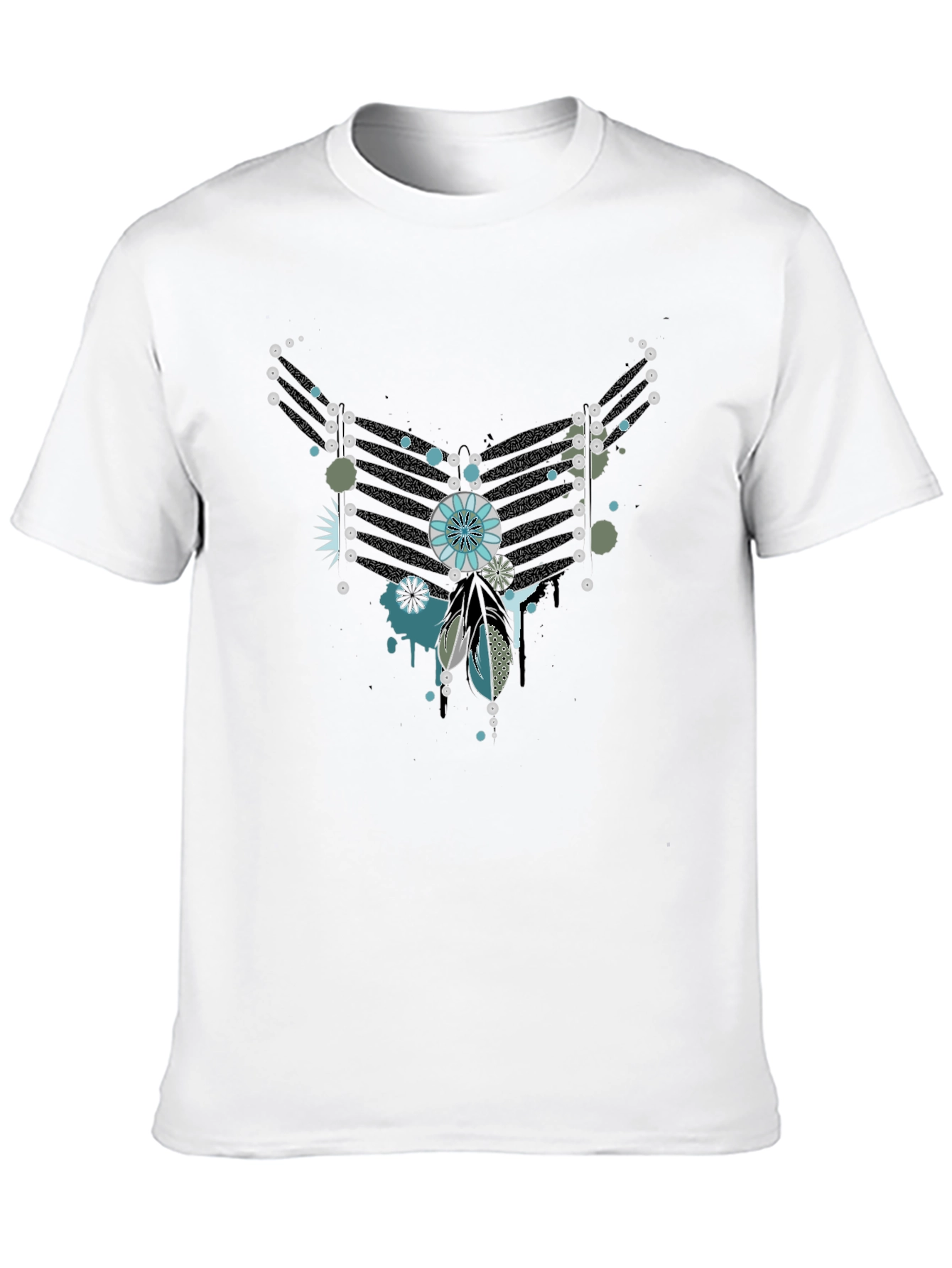 Abstract Feather Graphic Black Tee