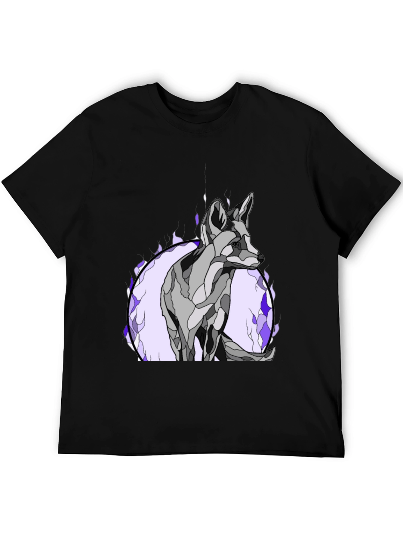 Abstract Wolf Graphic Tee - Black Cotton Blend
