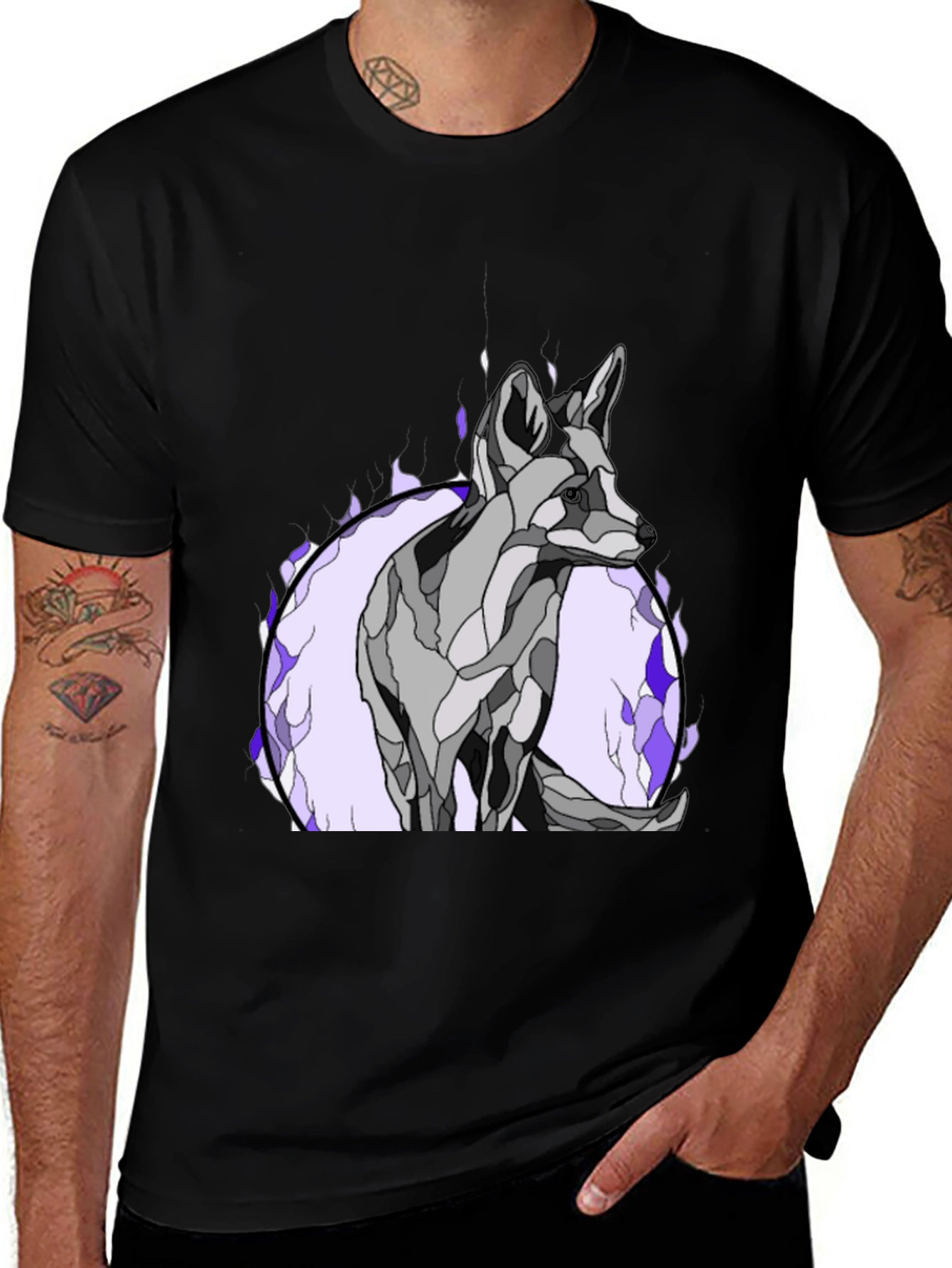 Abstract Wolf Graphic Tee - Black Cotton Blend