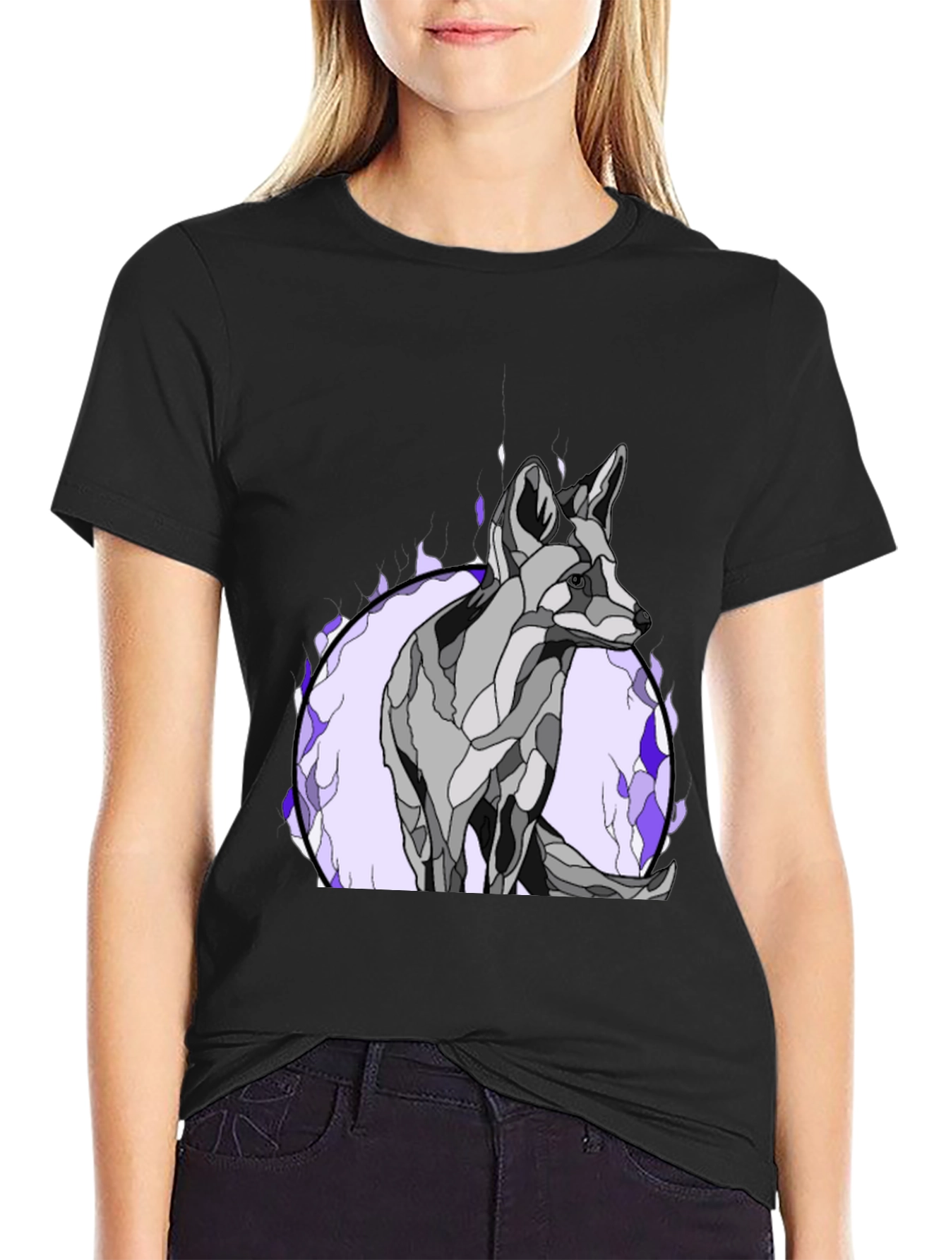 Abstract Wolf Graphic Tee - Black Cotton Blend