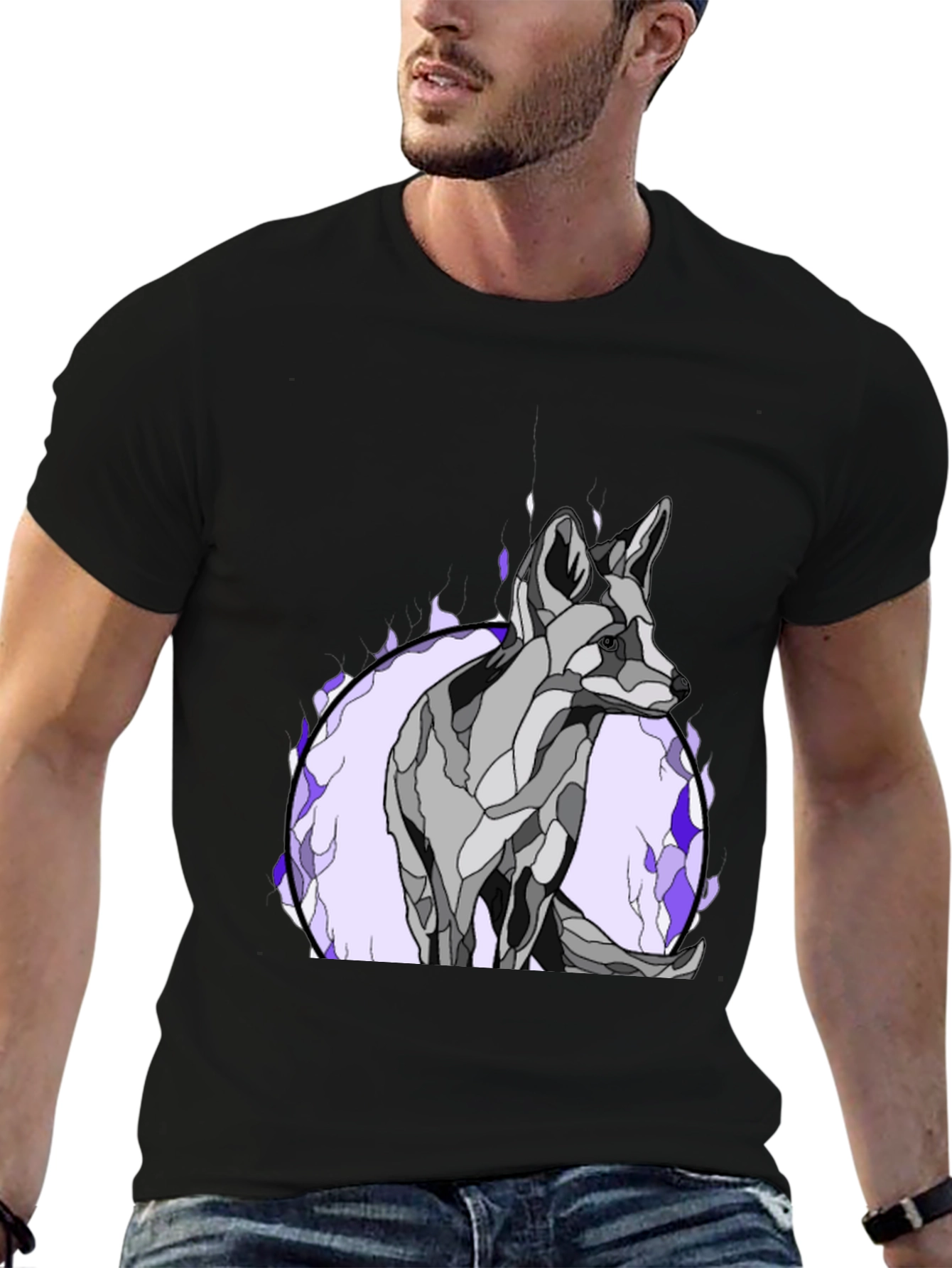 Abstract Wolf Graphic Tee - Black Cotton Blend