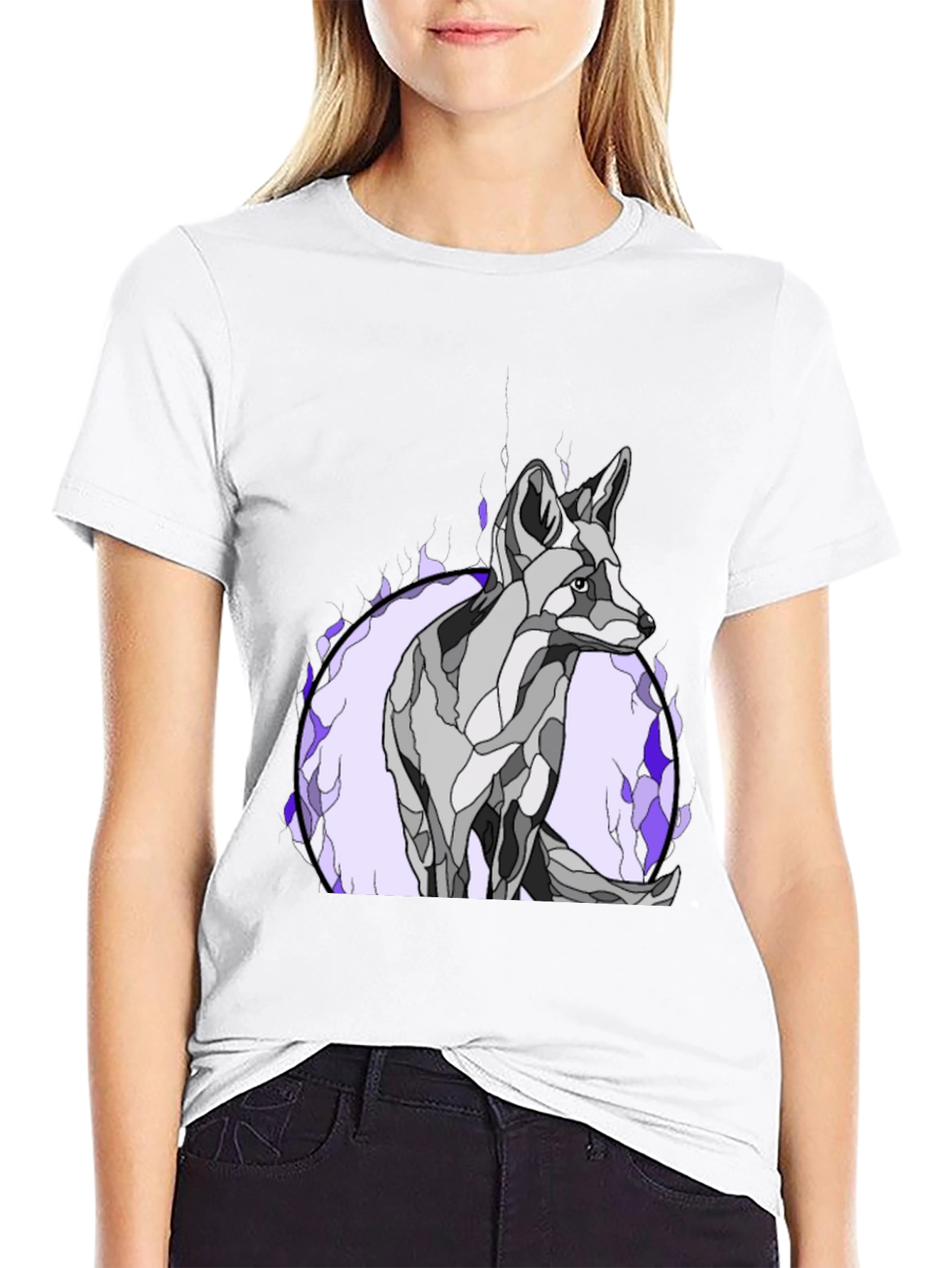 Abstract Wolf Graphic Tee - Black Cotton Blend