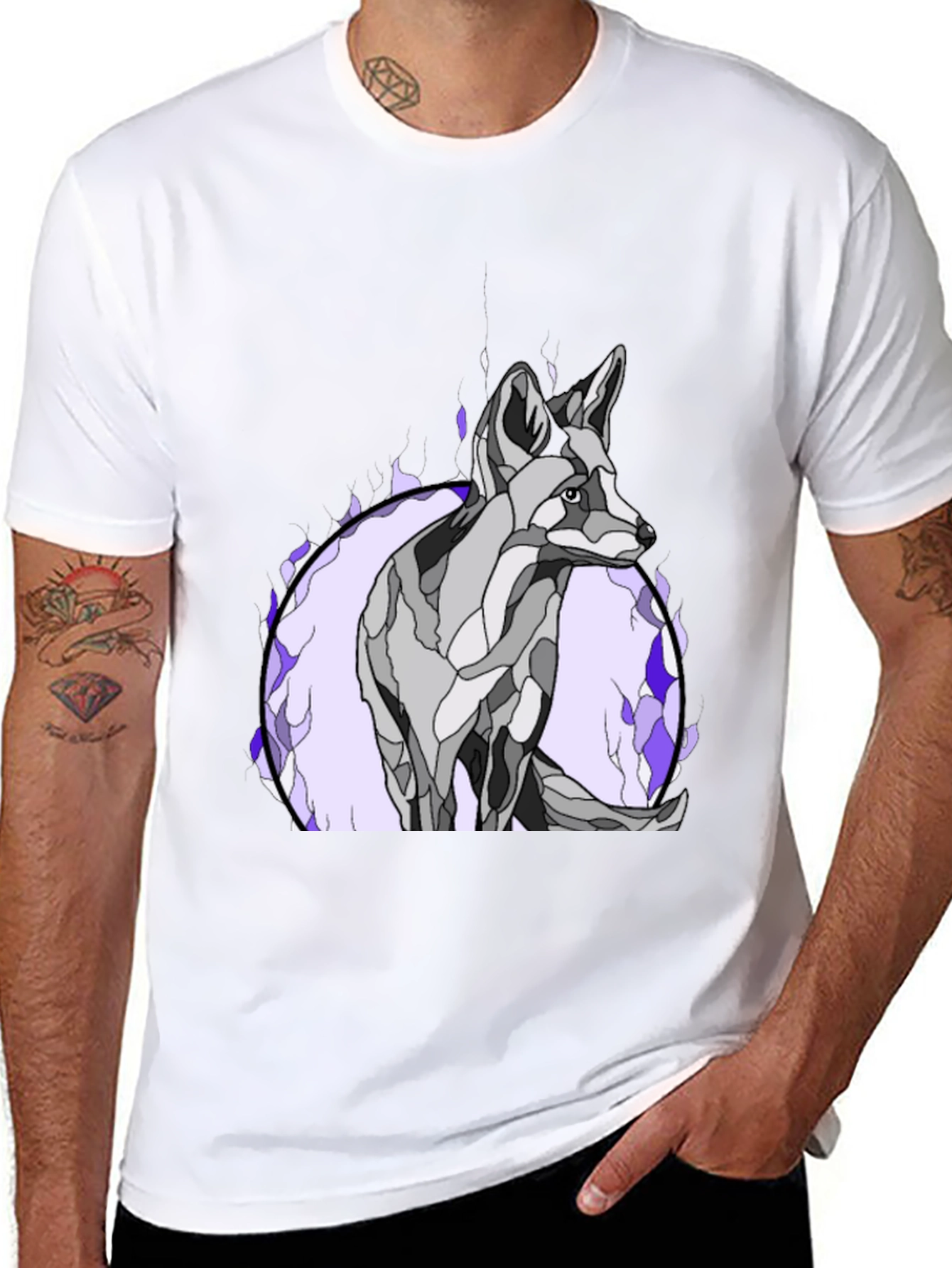 Abstract Wolf Graphic Tee - Black Cotton Blend