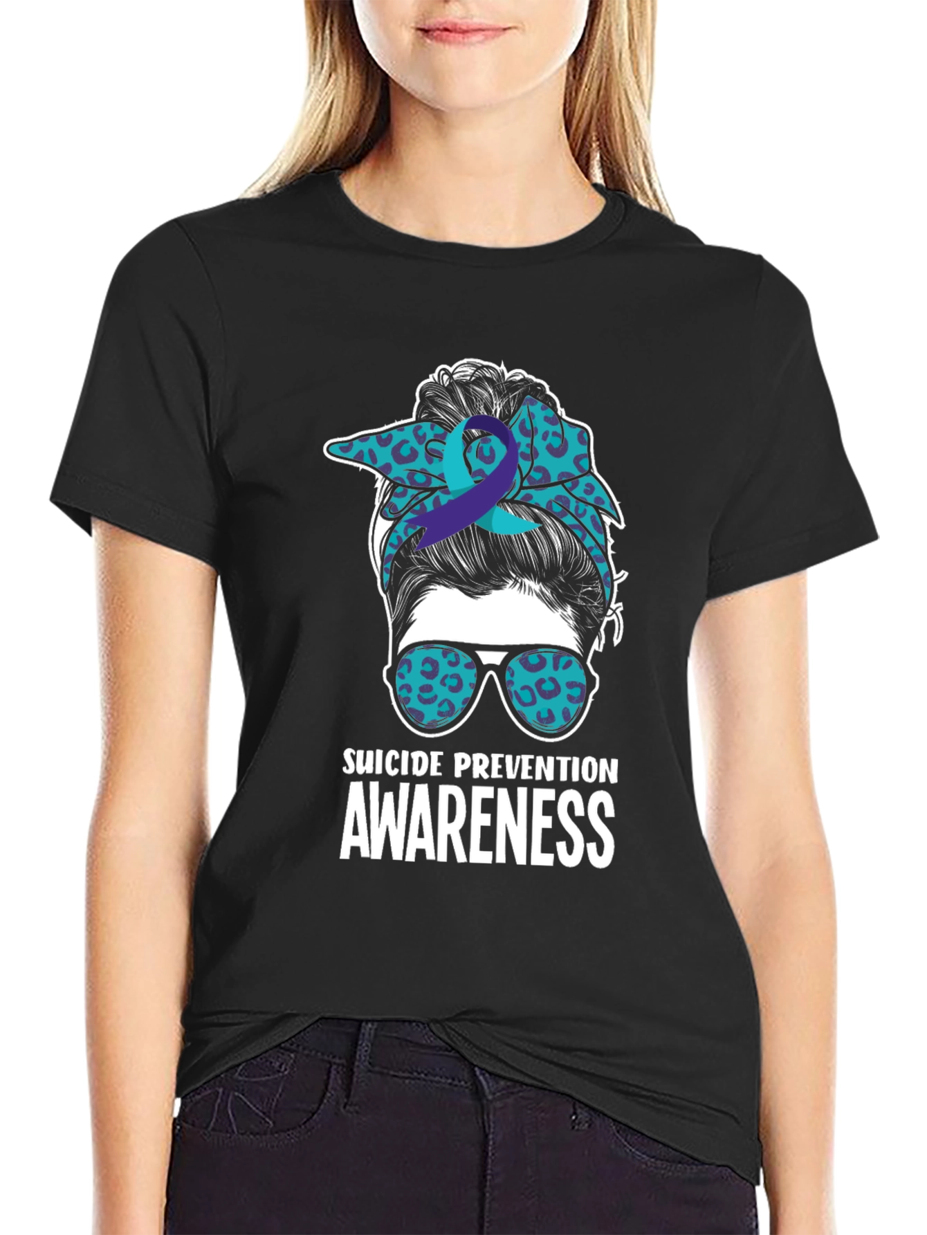 Suicide Prevention Awareness Messy Bun T-Shirt