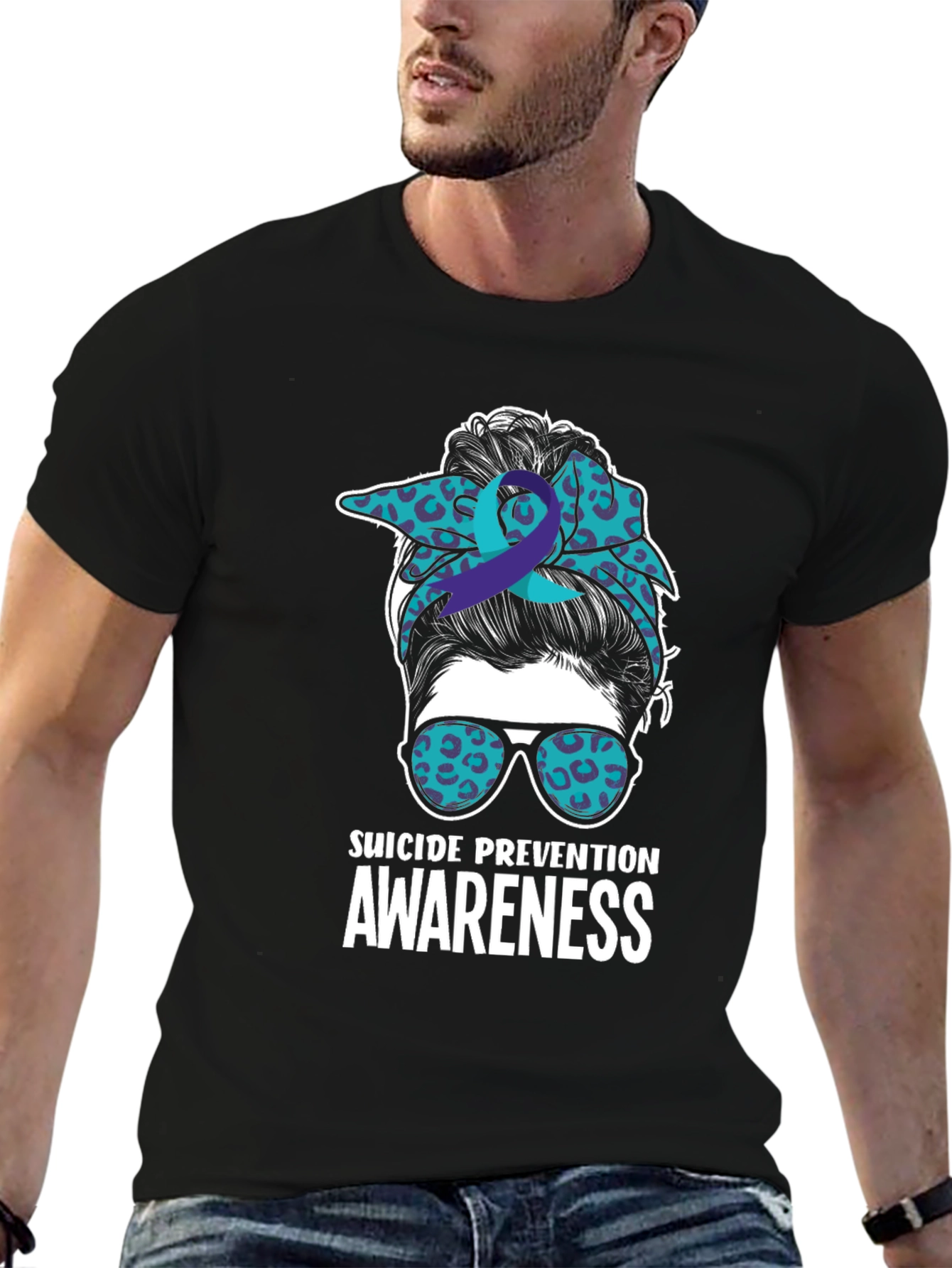 Suicide Prevention Awareness Messy Bun T-Shirt