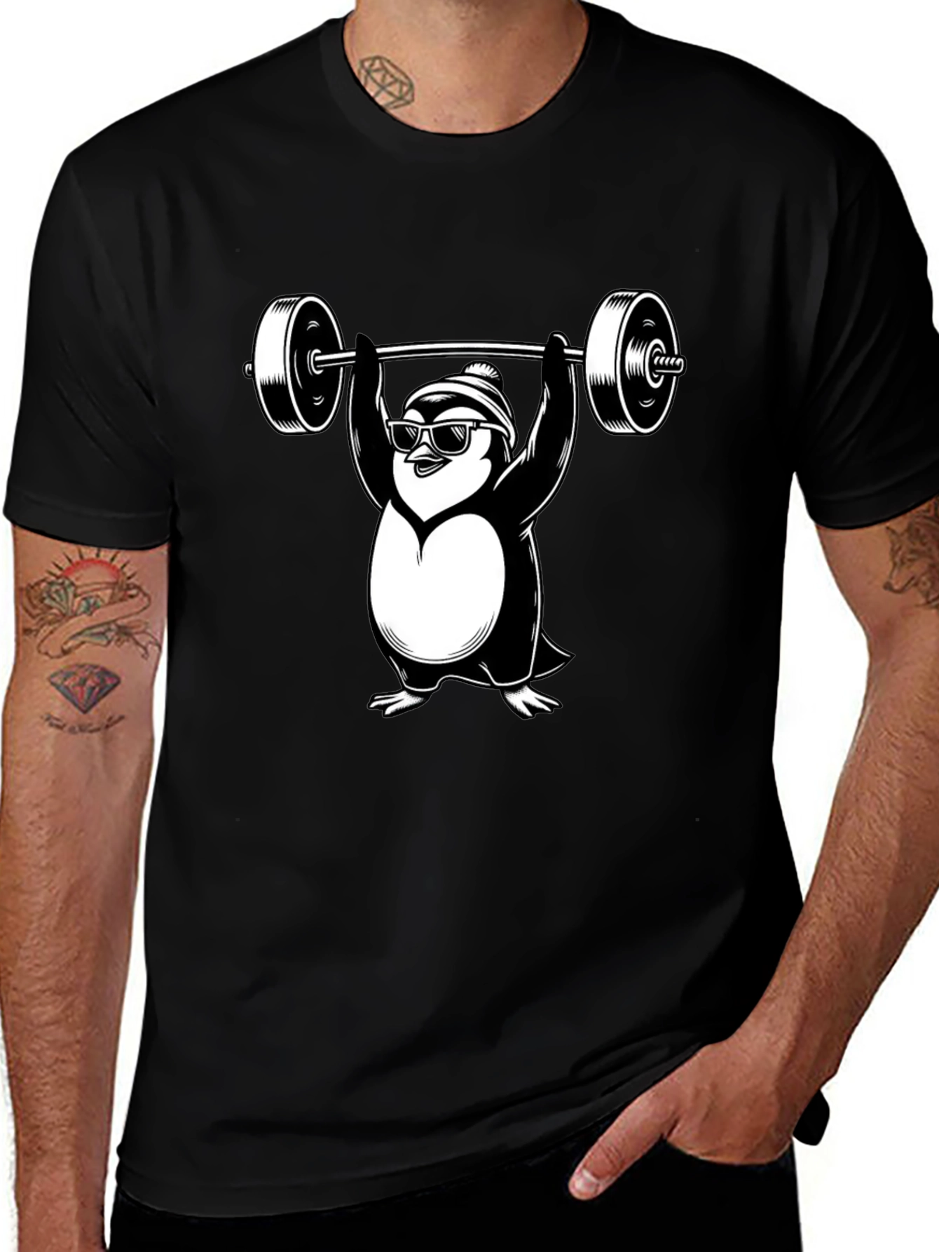 Penguin Weightlifting Graphic Tee